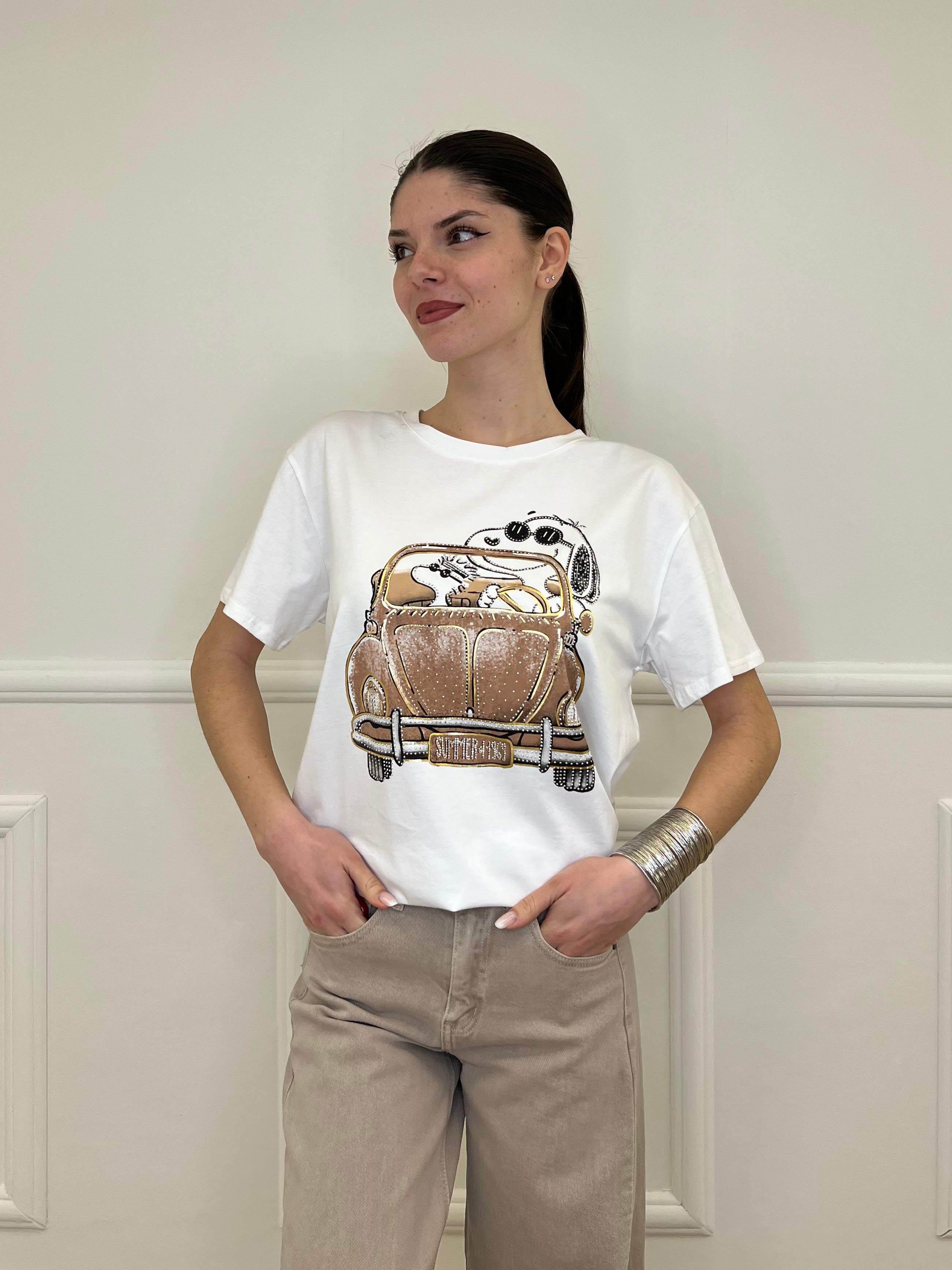 T-shirt Over Snoopy Con Strass