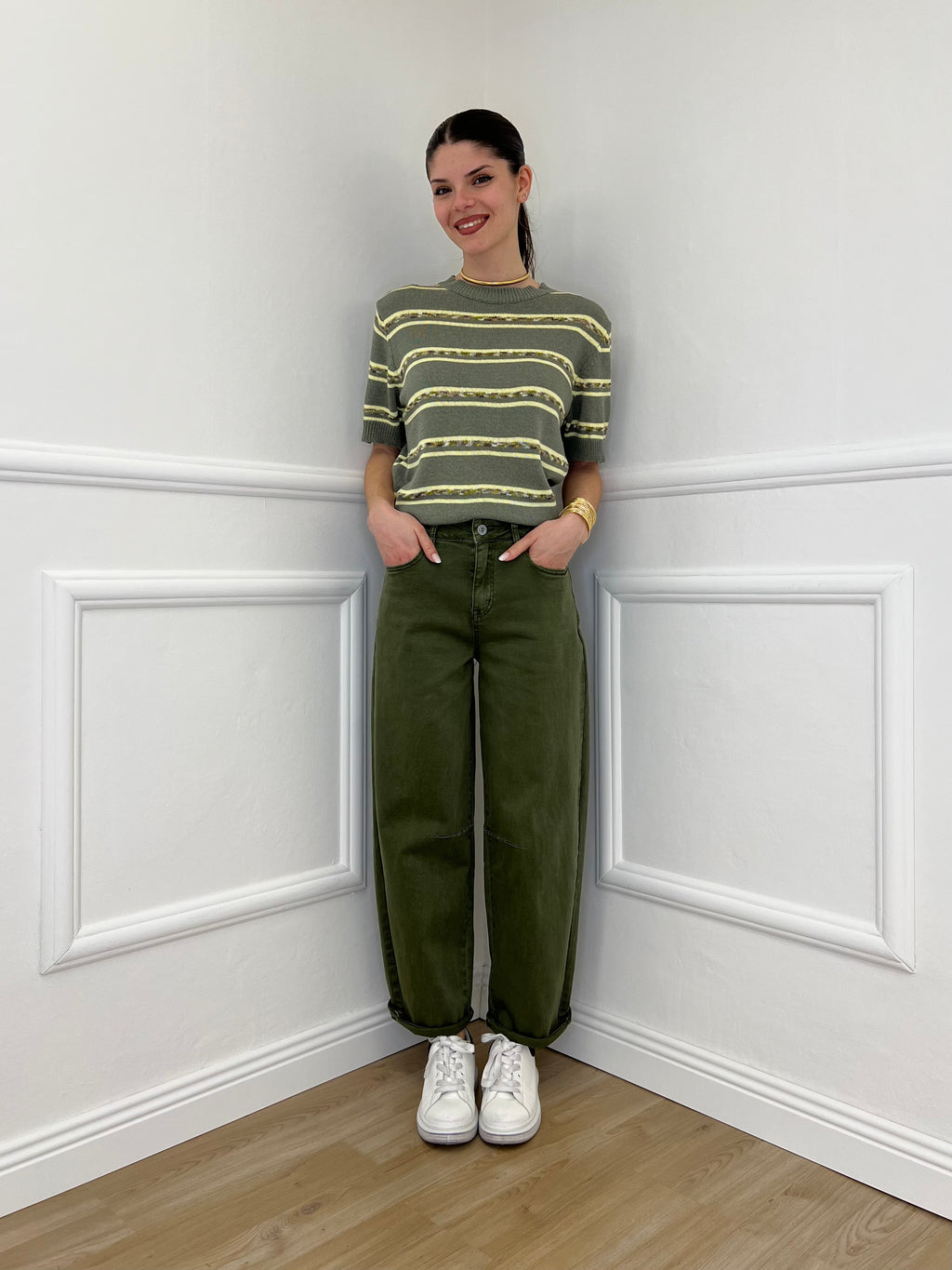 Maglia Righe Fiammata 0073 Verde