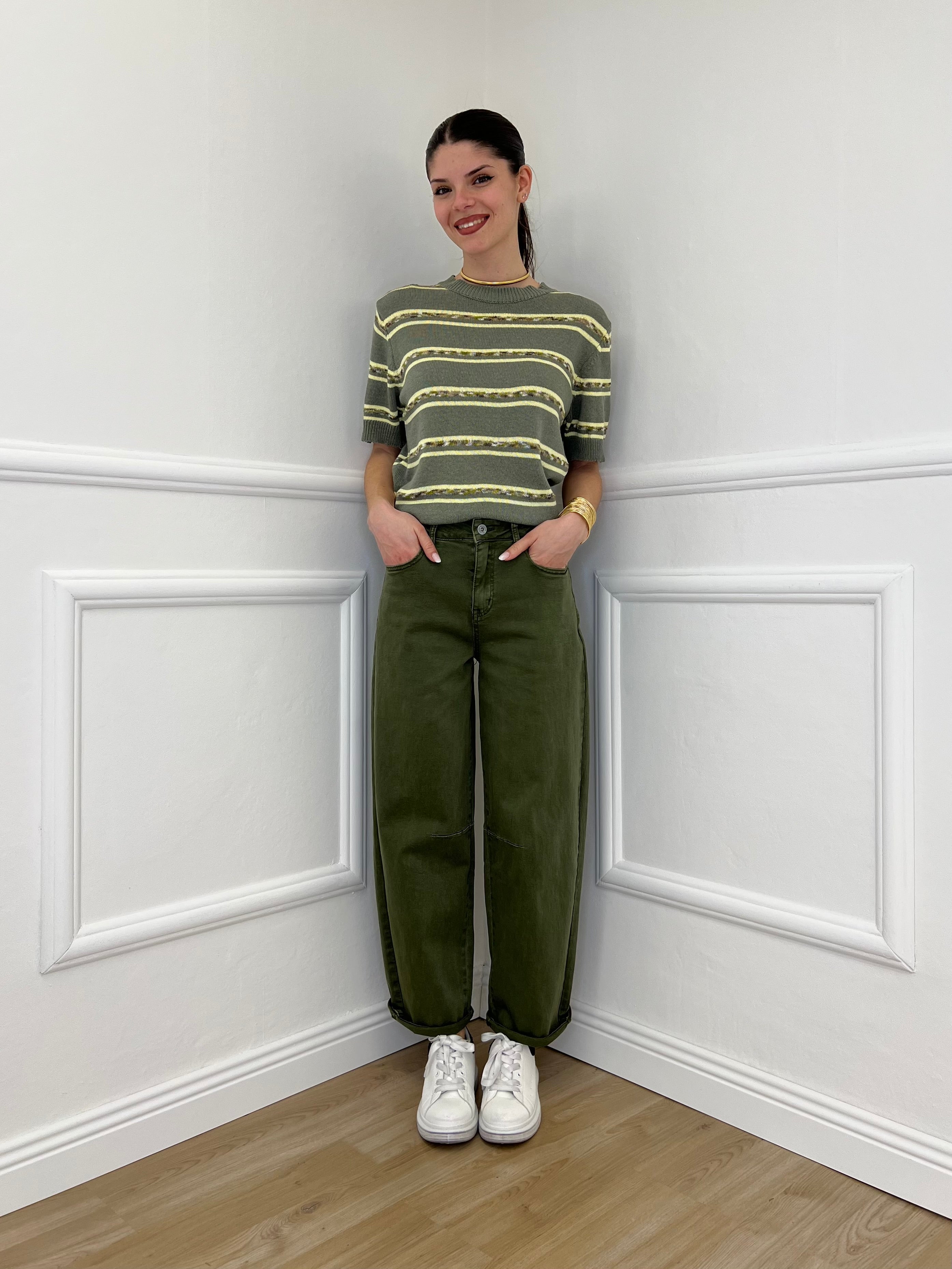 Maglia Righe Fiammata 0073 Verde