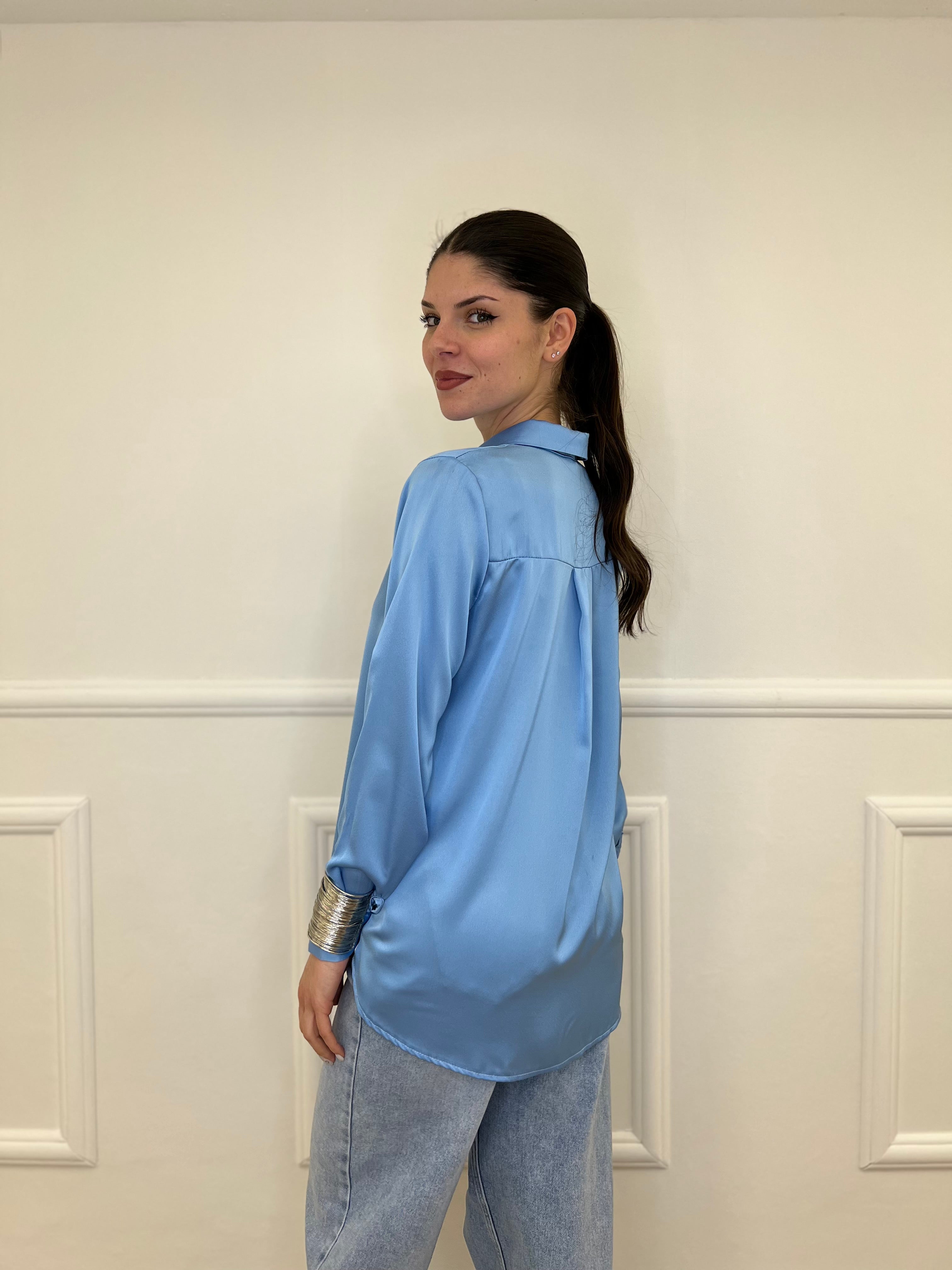 Camicia Basic in Satin 24244 Azzurro