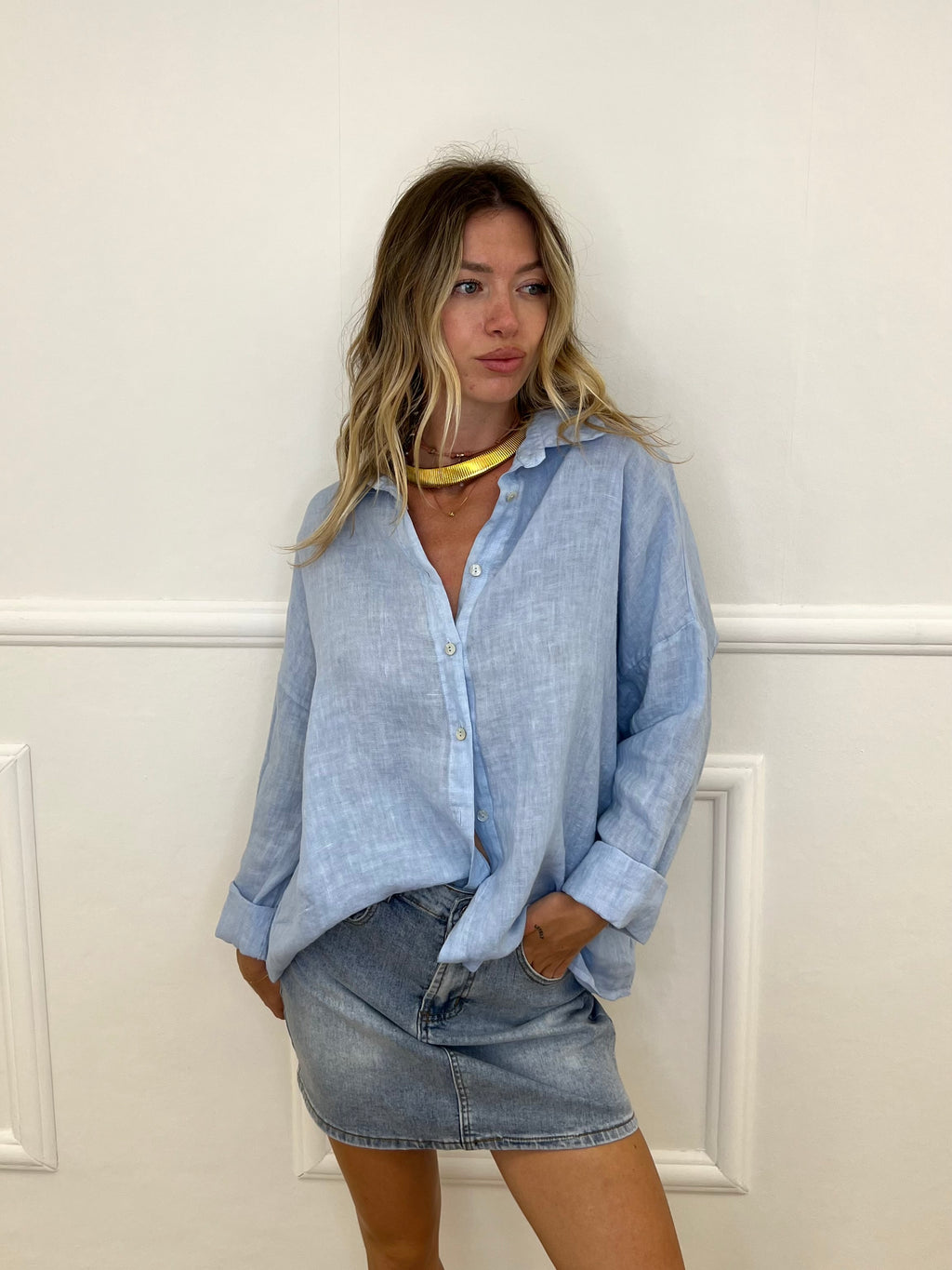 Camicia Oversize 100% Lino 5341 Azzurro