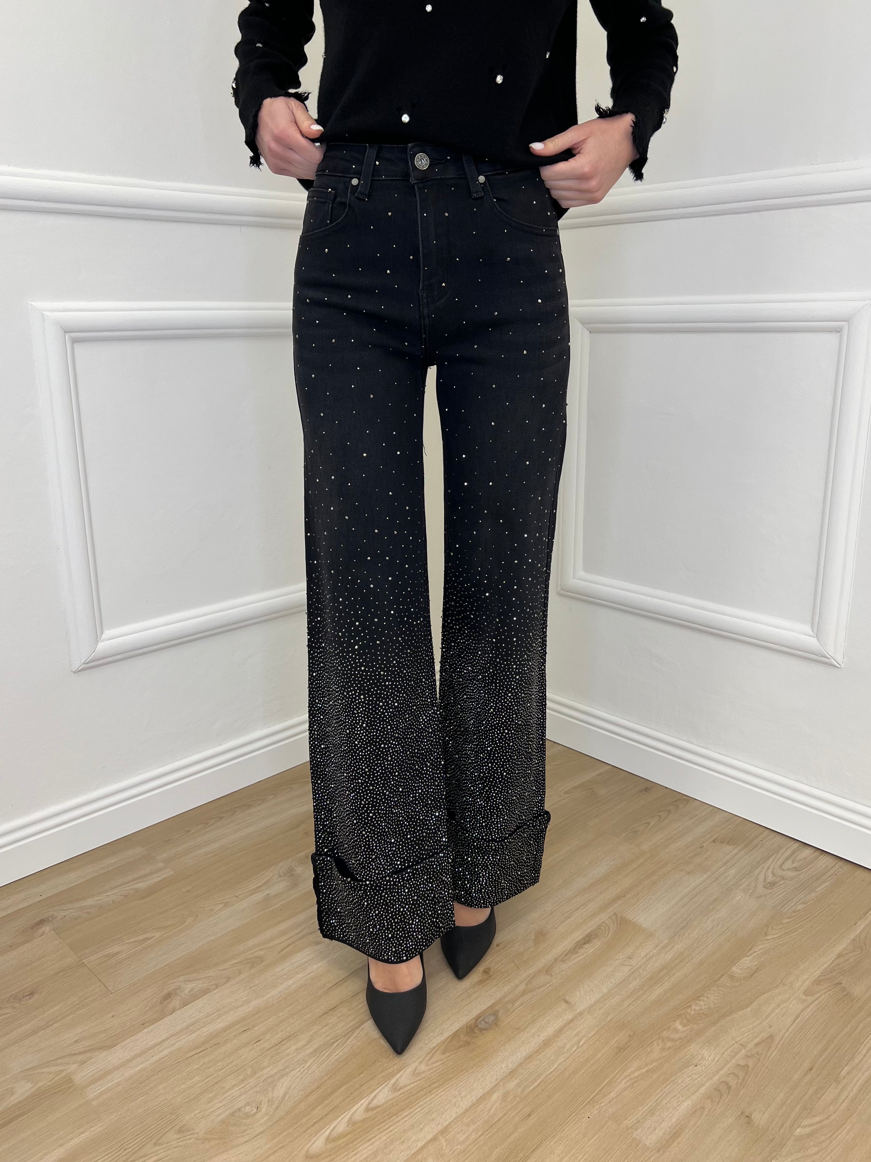 Jeans Strass con Risvolto 2382 Nero