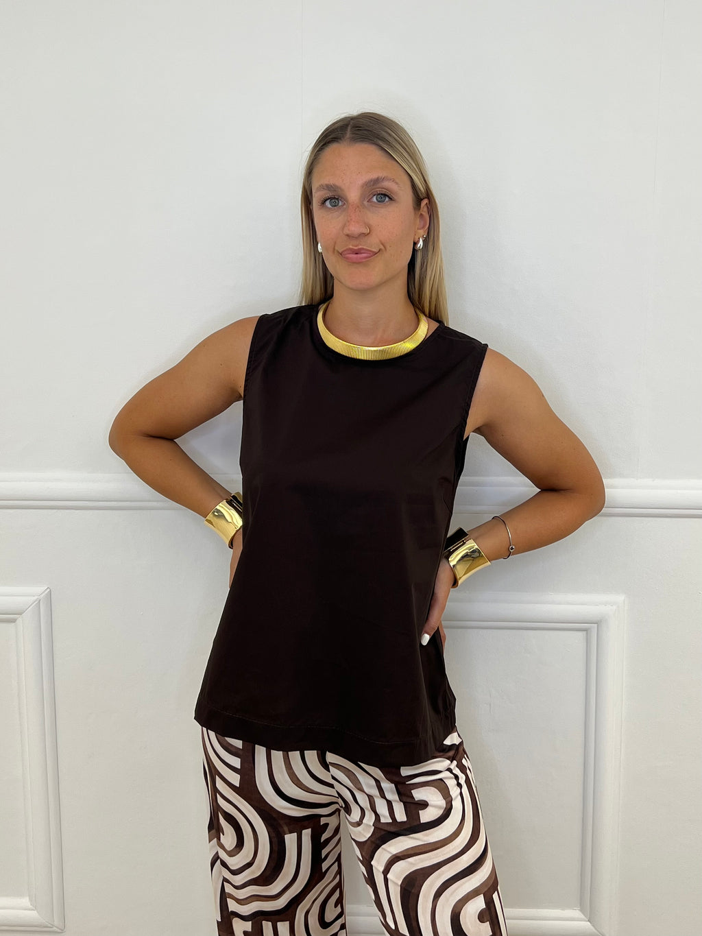 Blusa Popeline Bottoncini 2692 Marrone