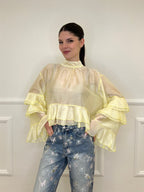 Blusa in Tencel a Balze 6108 Giallo