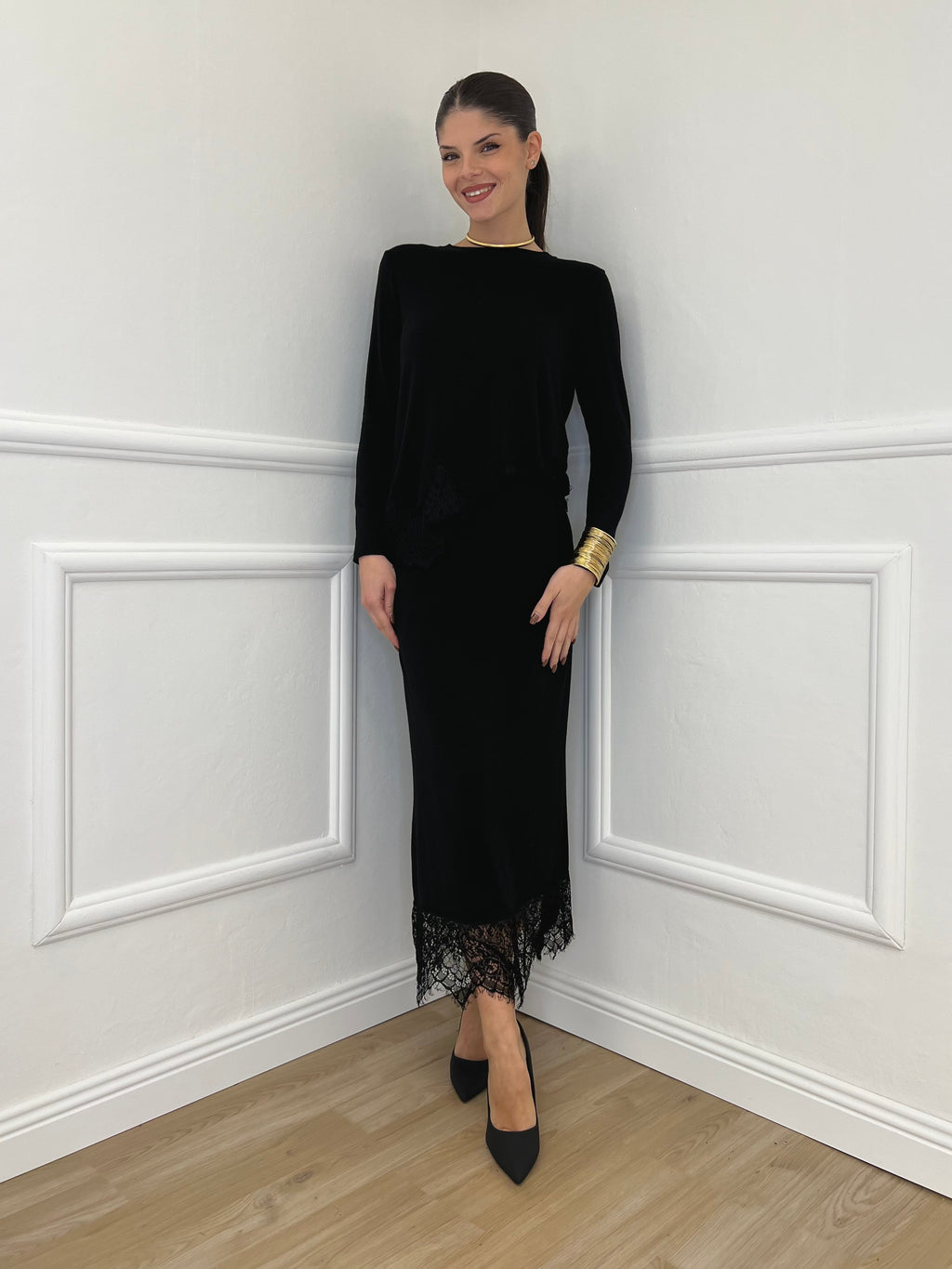 Gonna in Maglia Pizzo 2187 Nero