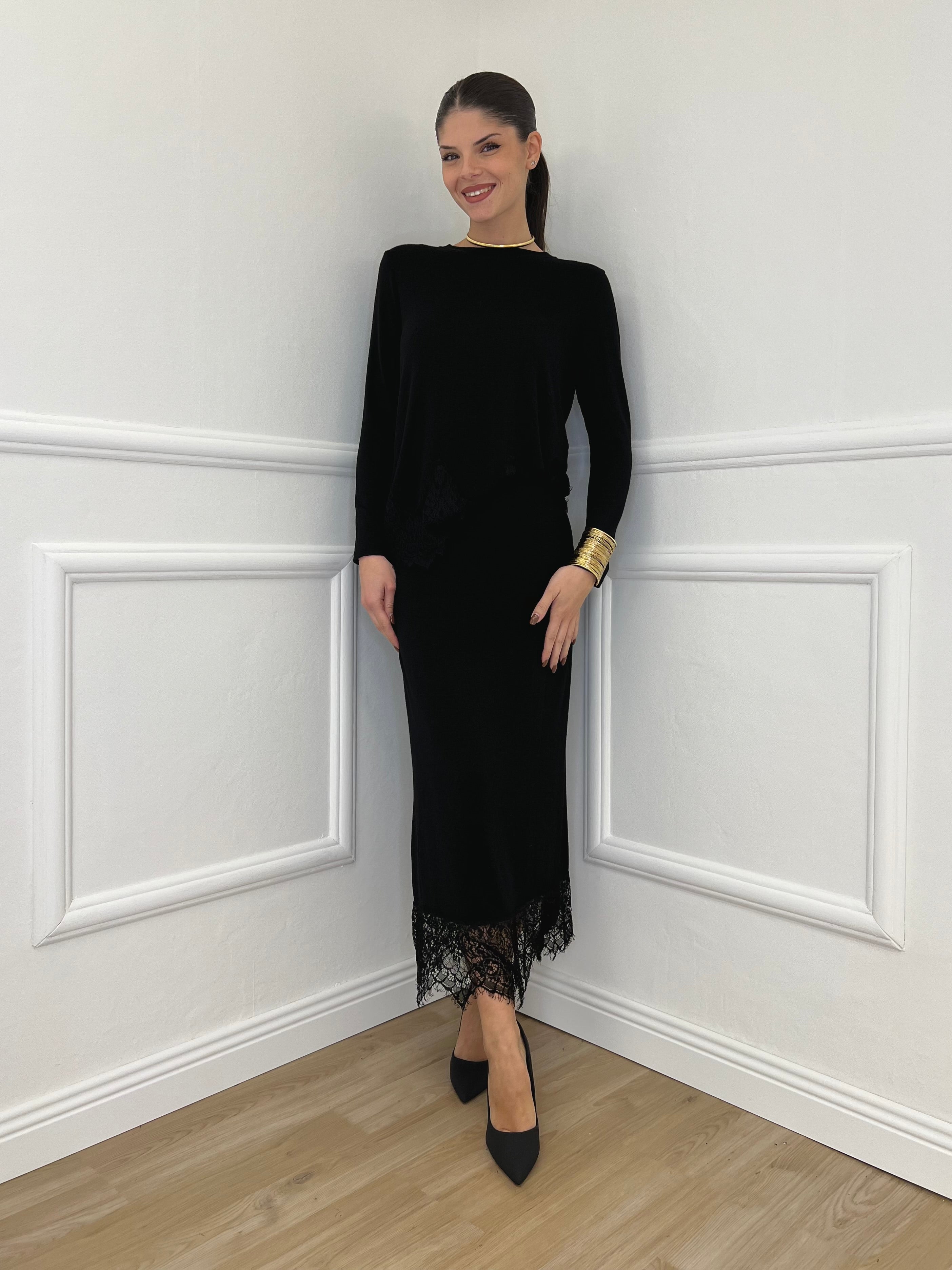 Gonna in Maglia Pizzo 2187 Nero