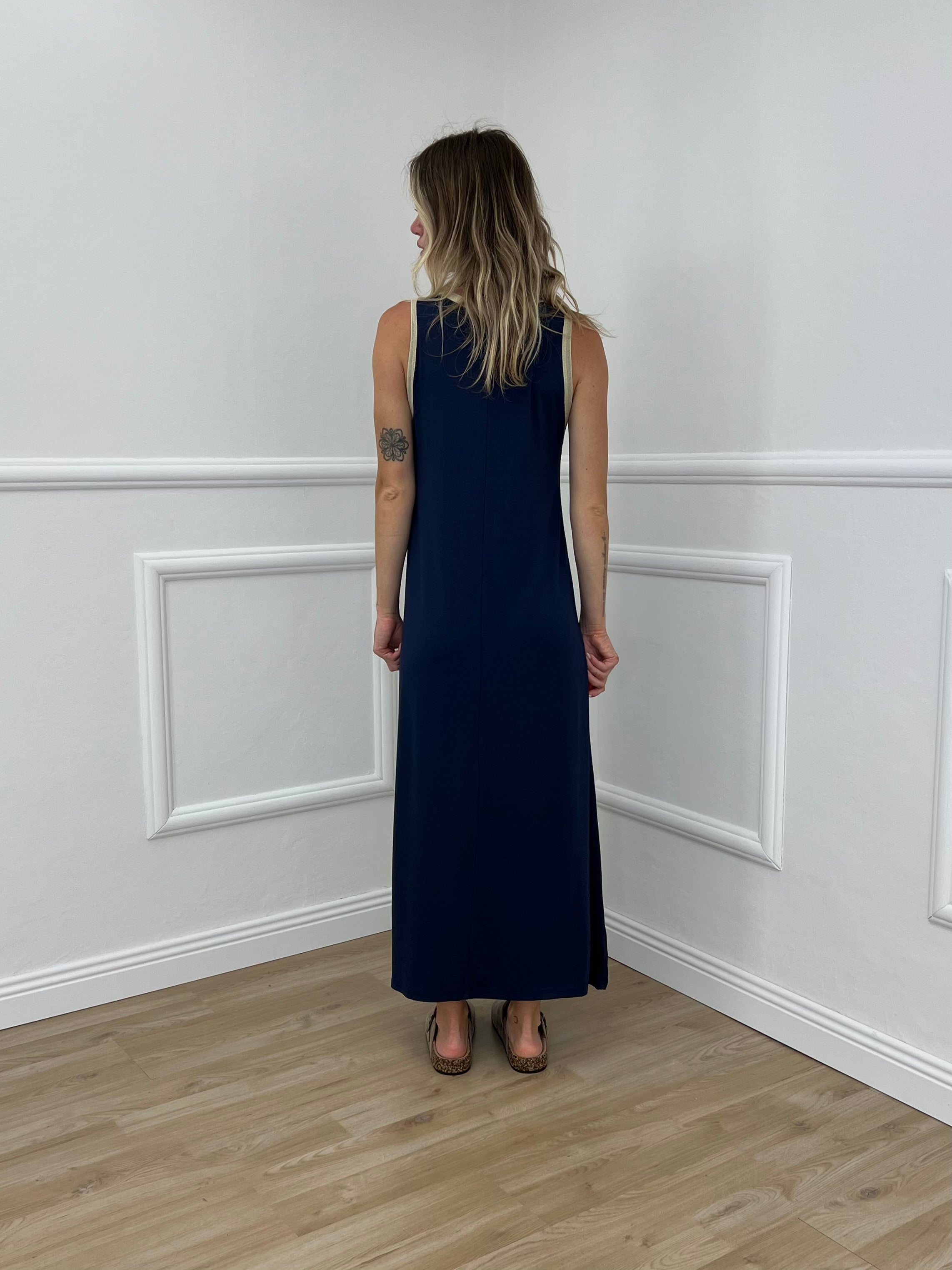 Abito Smanicato Profili Lurex 24408 Blu