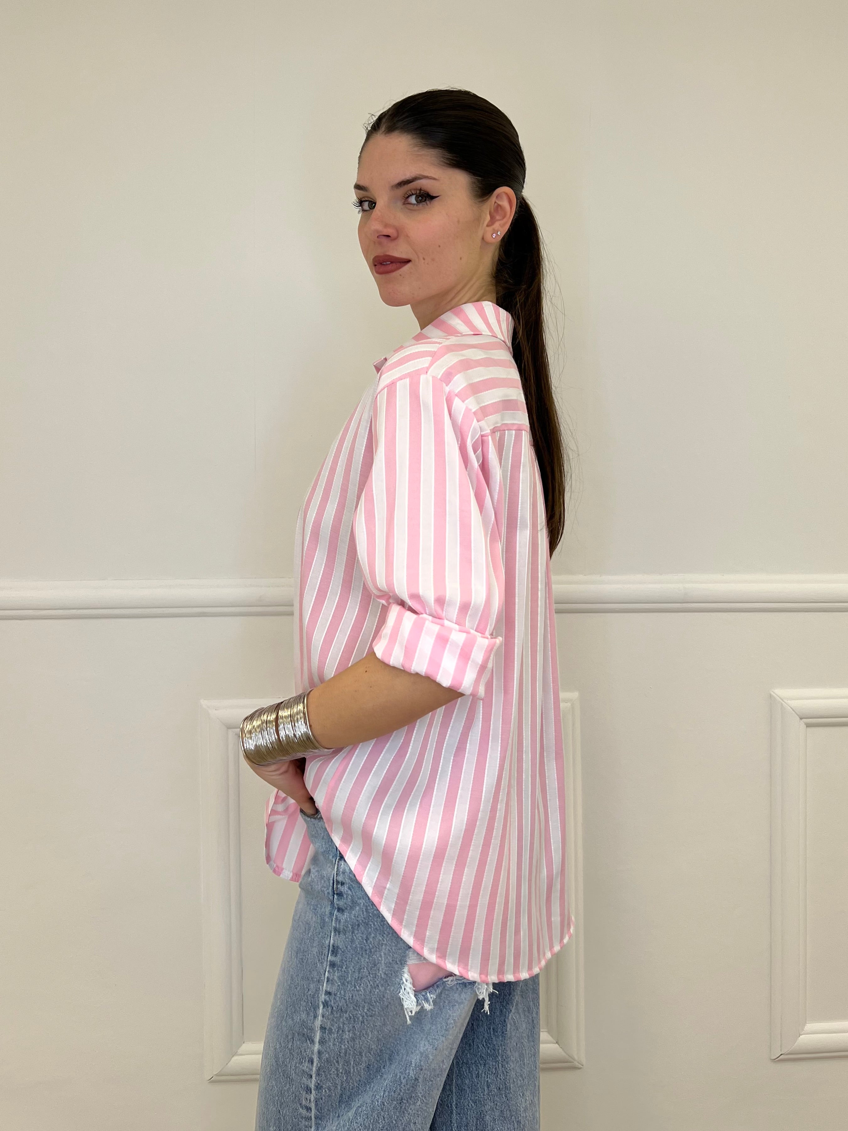 Camicia In Cotone a Righe 82062 Rosa