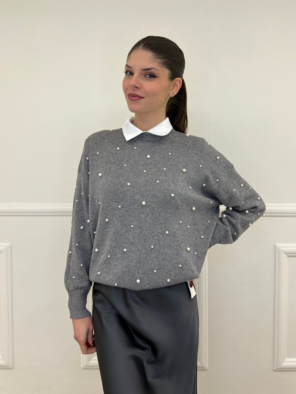 Maglia Perle Girocollo 7313 Grigio