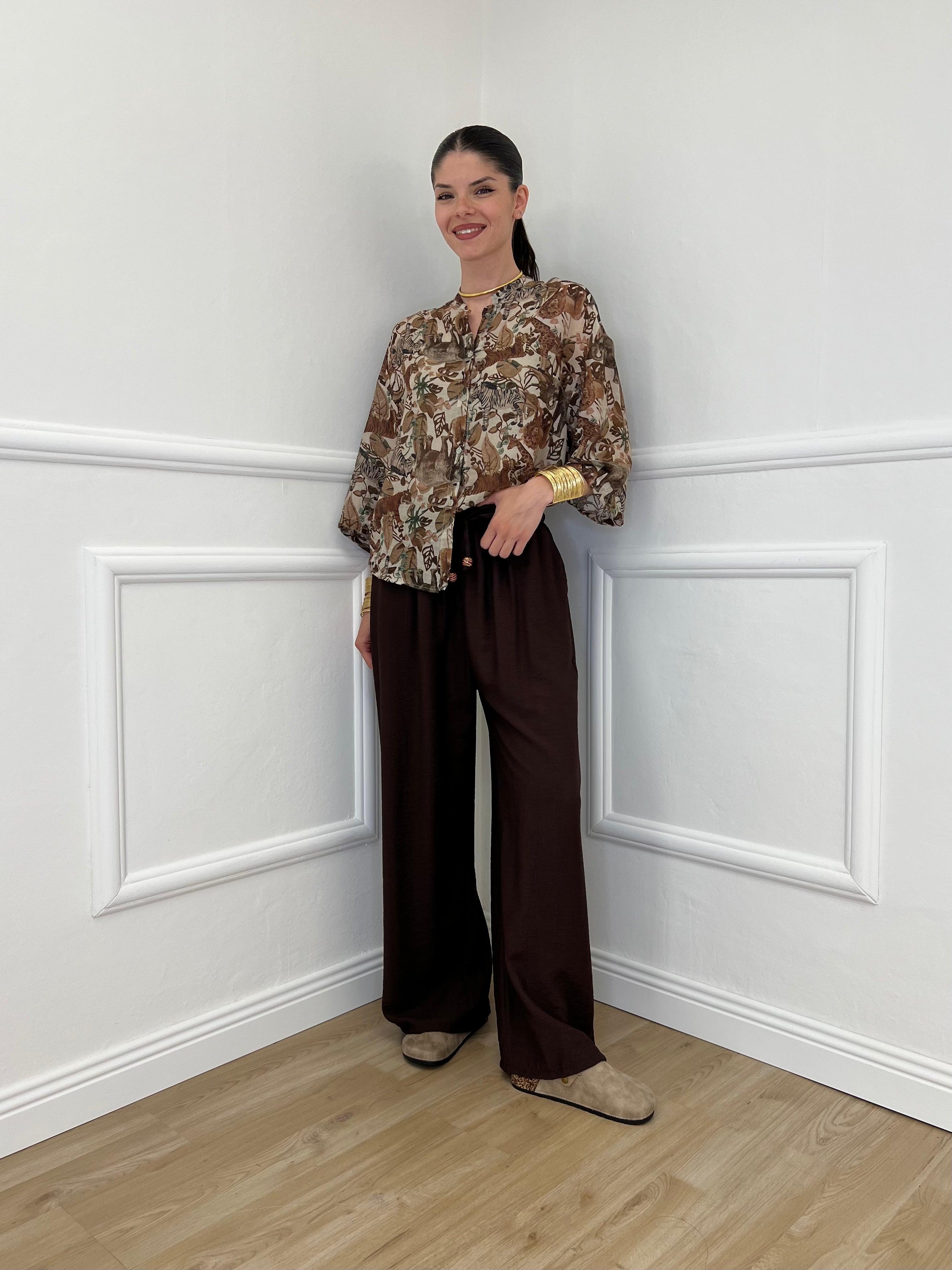Pantalone Froissé Coulisse 81005 Marrone