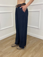 Pantalone Lino Cintura 22525 Blu
