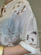 Camicia Strop Ricami e Paillettes 93-A03 Ecru