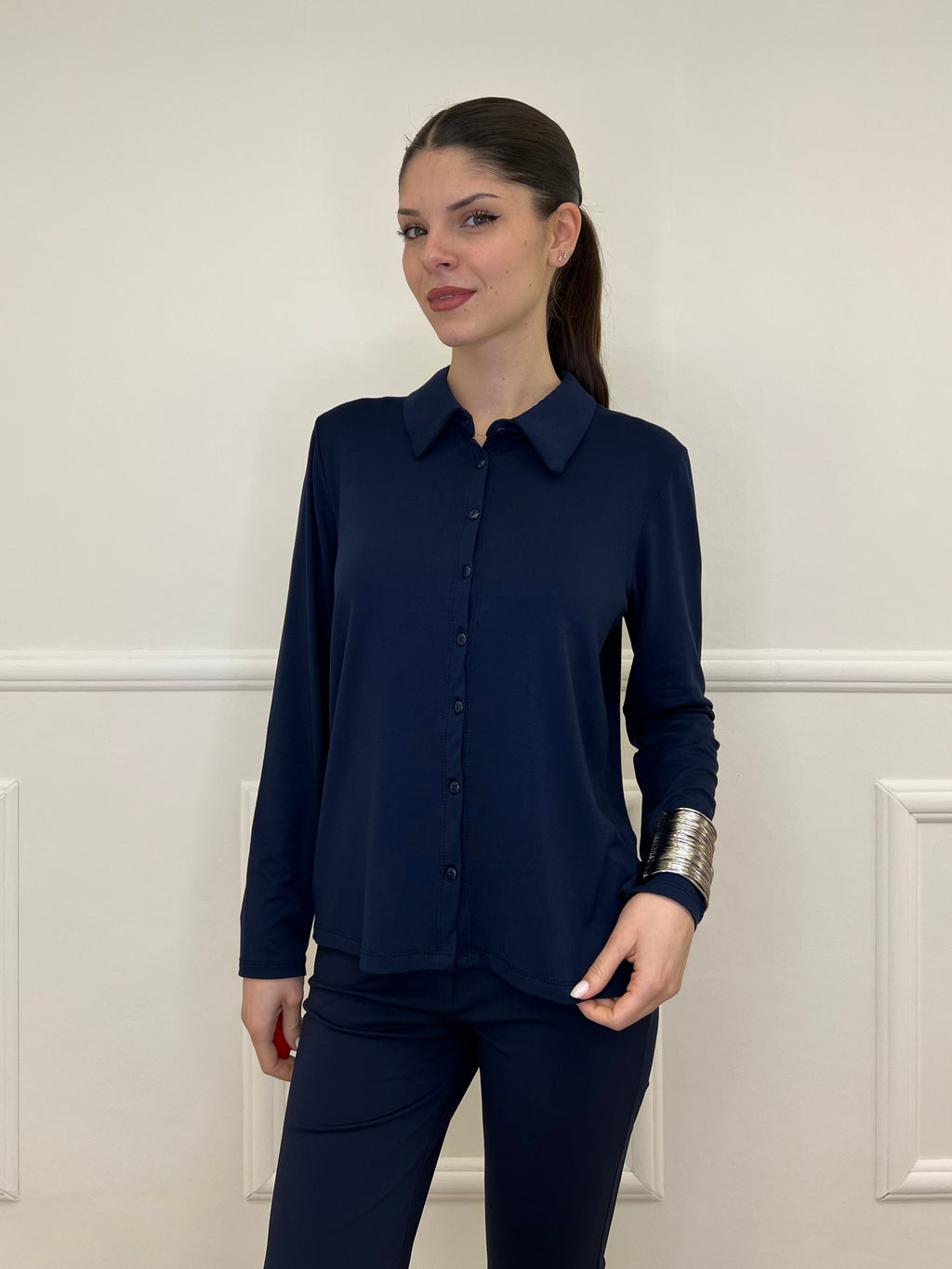 Camicia in Jersey di Viscosa 28163 Blu