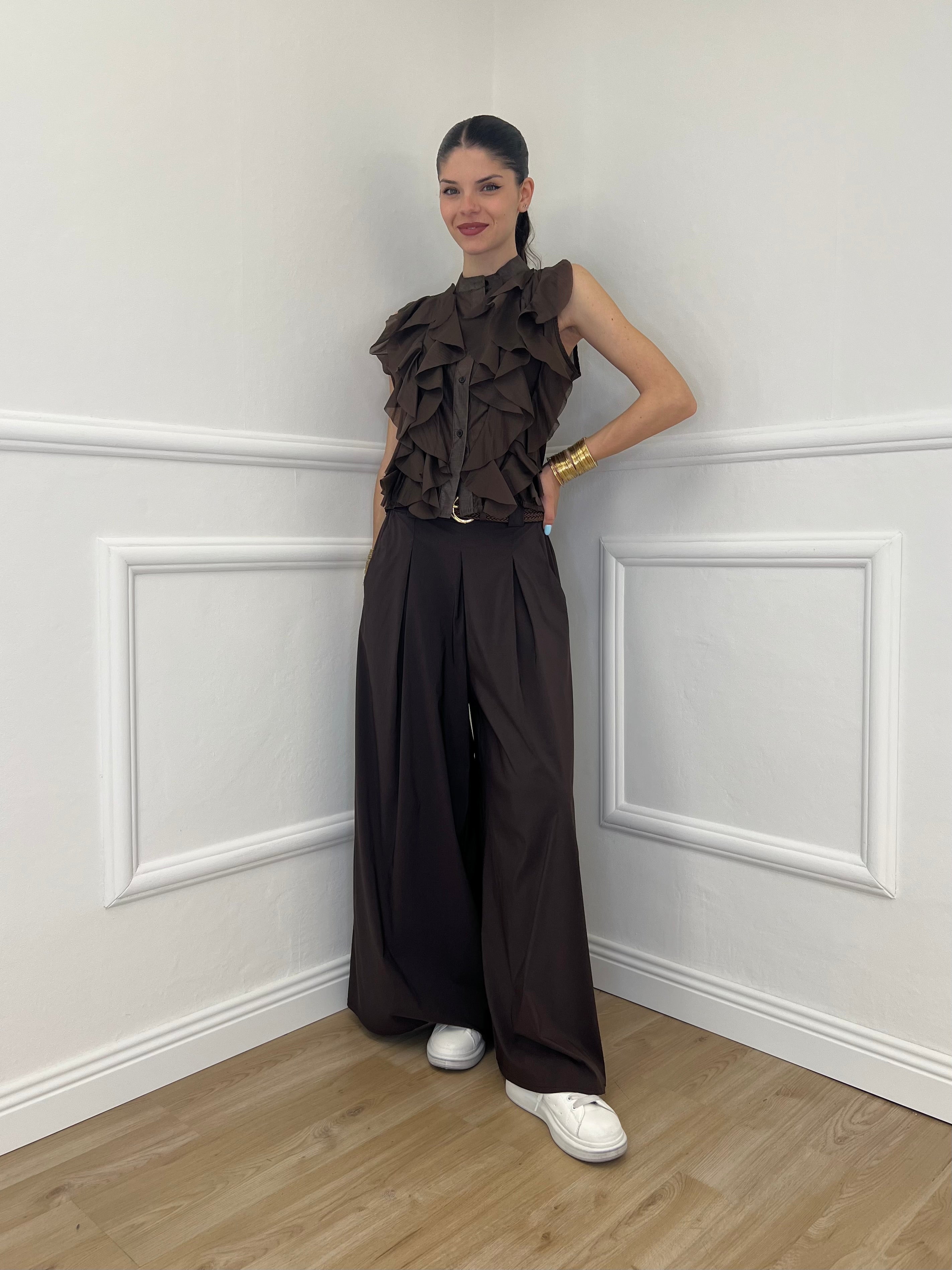 Camicia Smanicata Con Rouches 220-672 Marrone