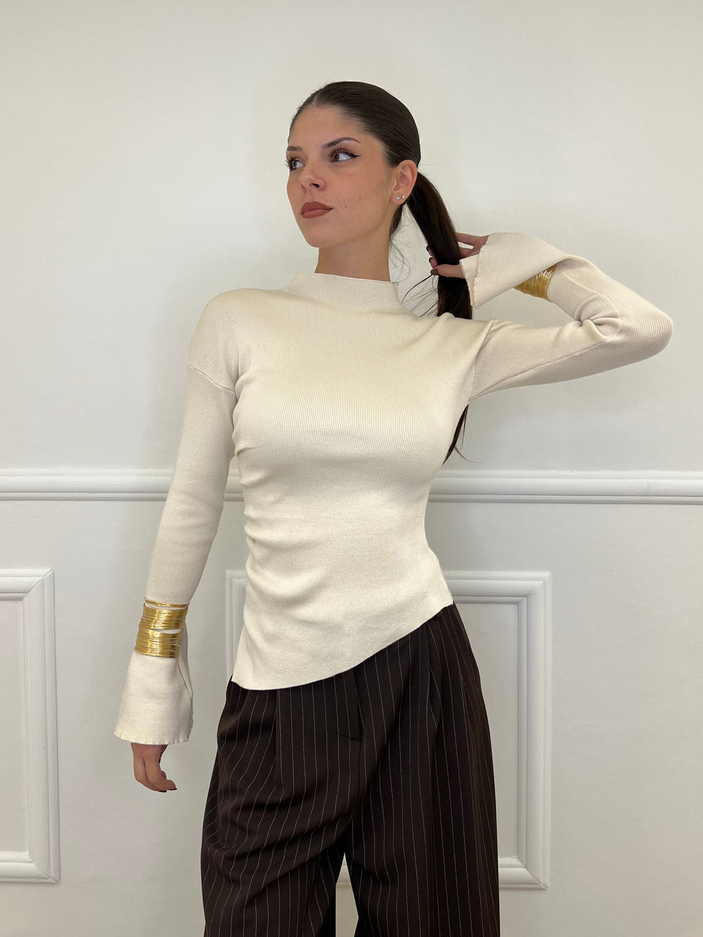 Maglia Drappeggio 081168 Panna