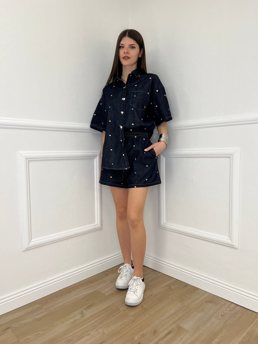 Completo Denim Shorts Ricami 2517 Blue Black
