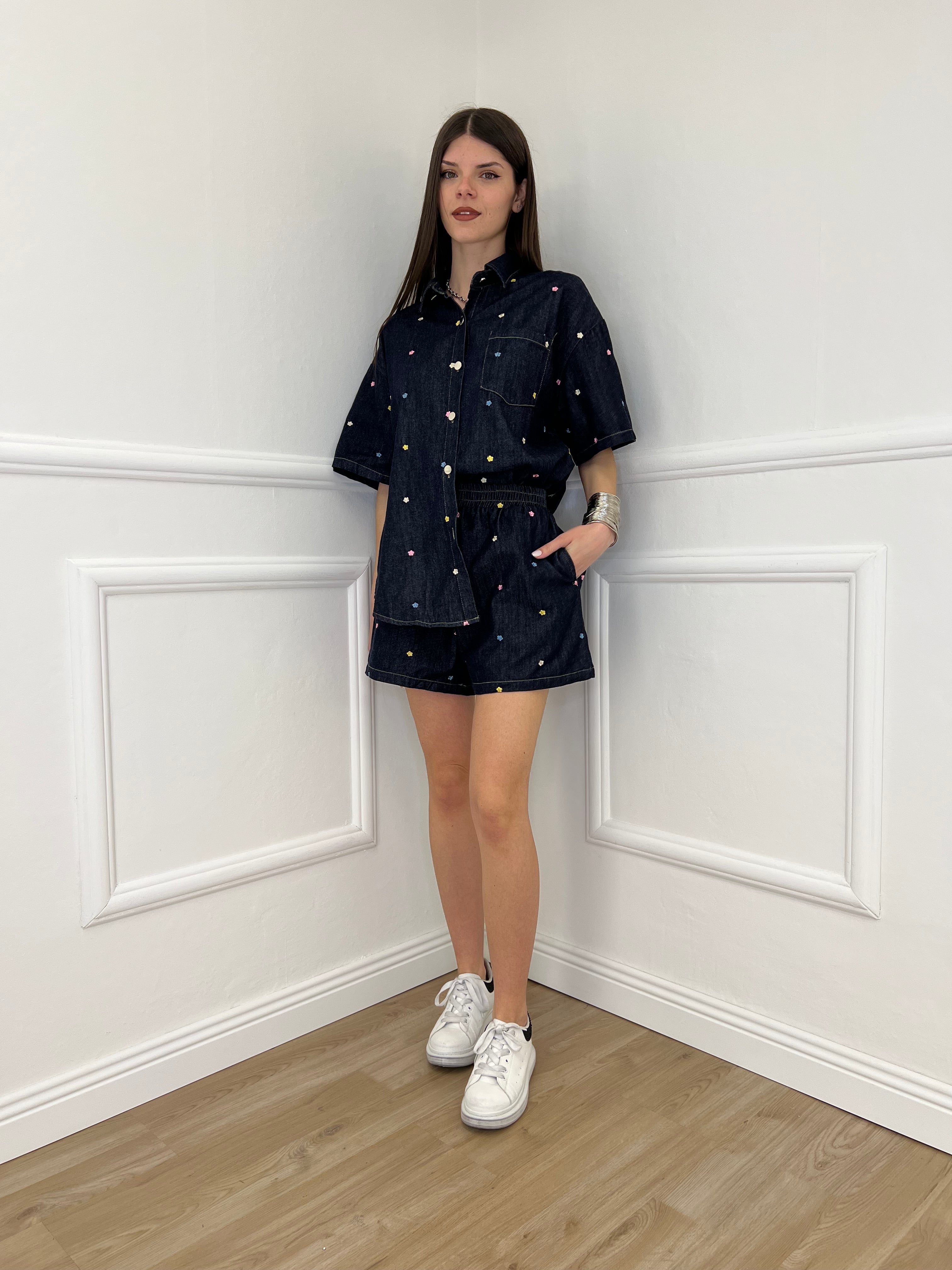 Completo Denim Shorts Ricami 2517 Blue Black