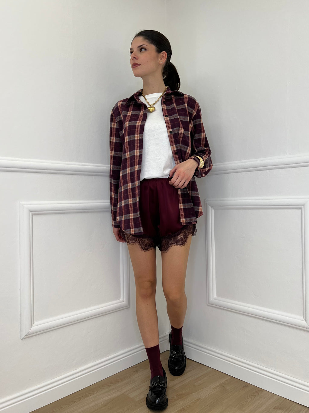 Shorts Lingerie Pizzo L337 Burgundy