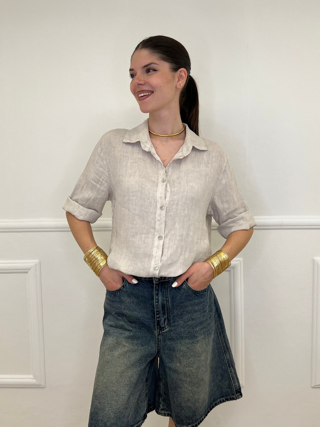Camicia Over In Lino 1789 Beige
