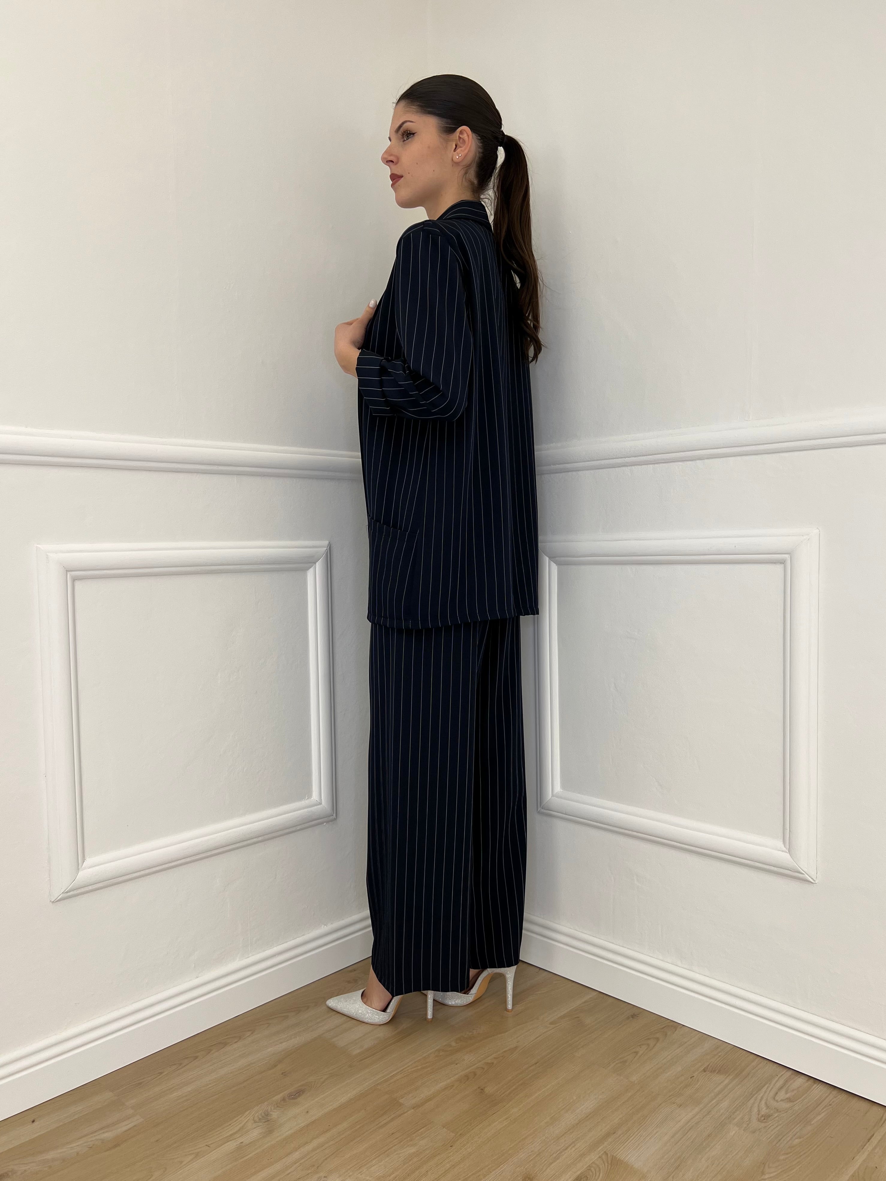 Tailleur Gessato a Scialle 90798 Blu