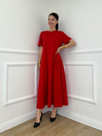 Abito Lungo Con Tasche Lumina L7728 Rosso