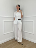Pantalone Lino Cintura 22525 Bianco