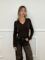 Maglia Trecce Scollo a V 1237 Marrone