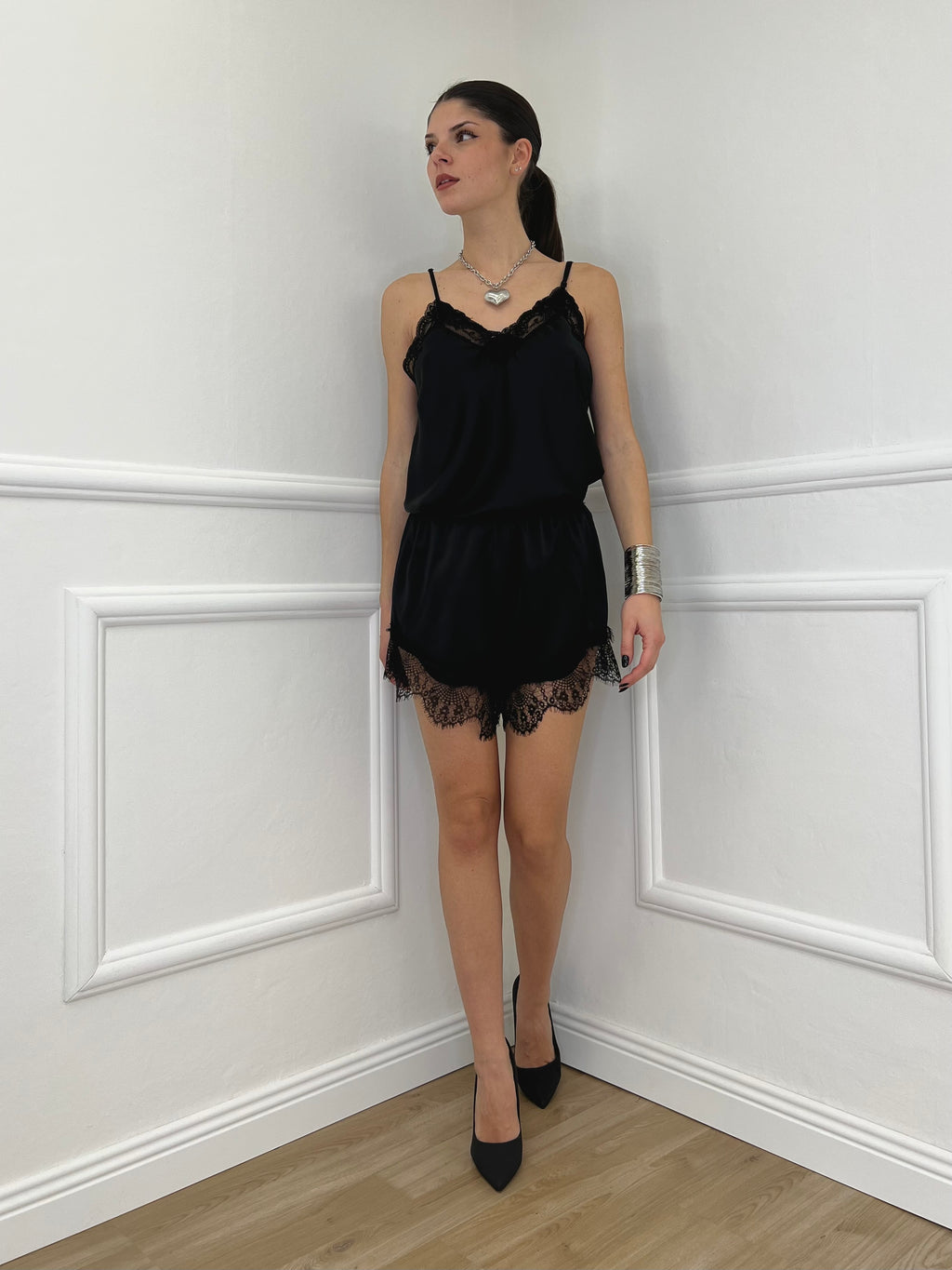 Shorts Lingerie Pizzo L337 Nero