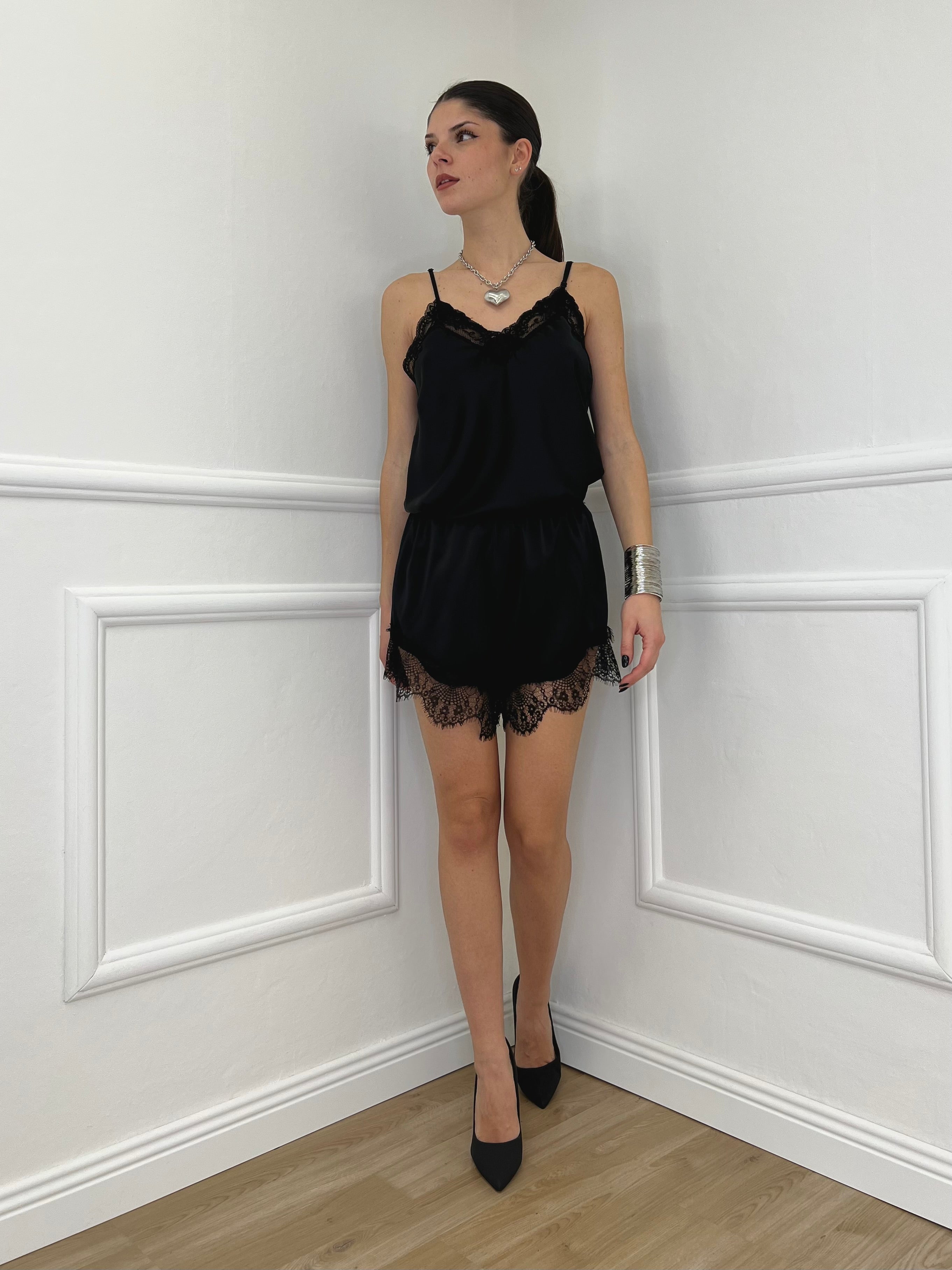 Shorts Lingerie Pizzo L337 Nero