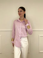 Camicia a Righe Cuori Ricamati 121255 Rosa