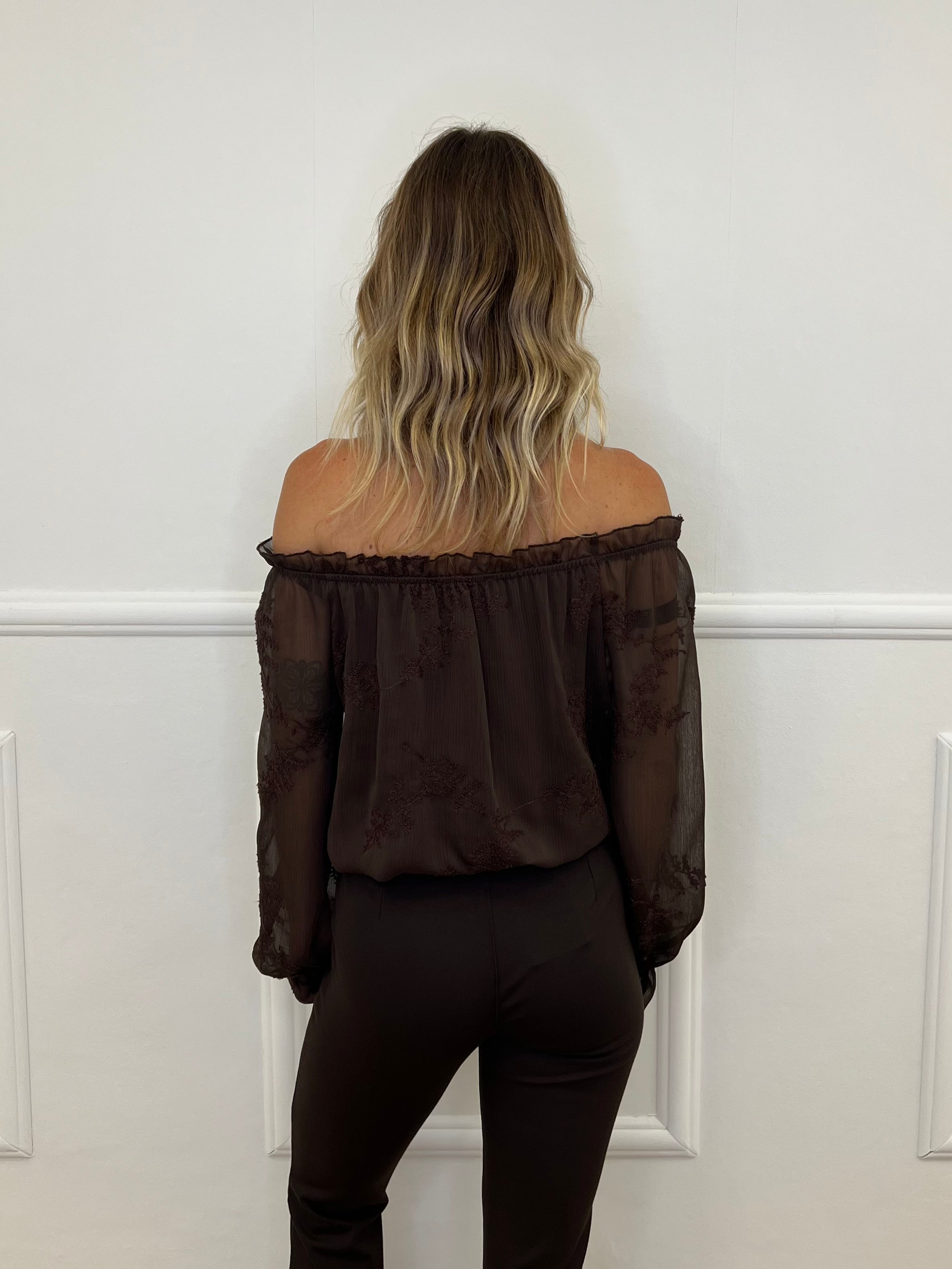 Blusa Boho Con Ricami 89039-1 Marrone