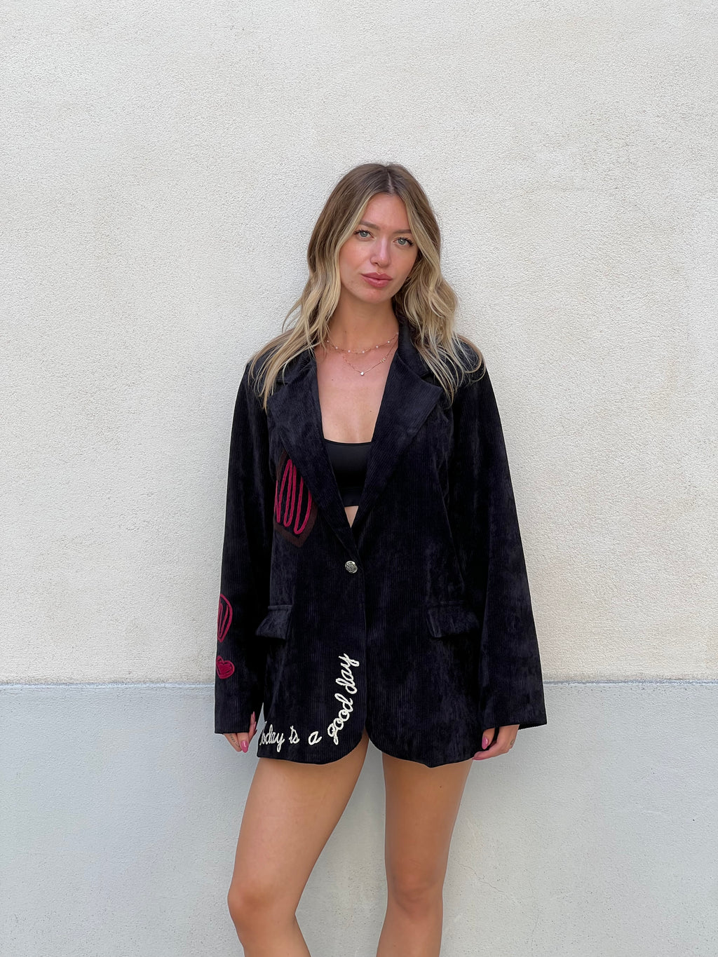 Blazer Corduroy con Ricami A8037 Nero