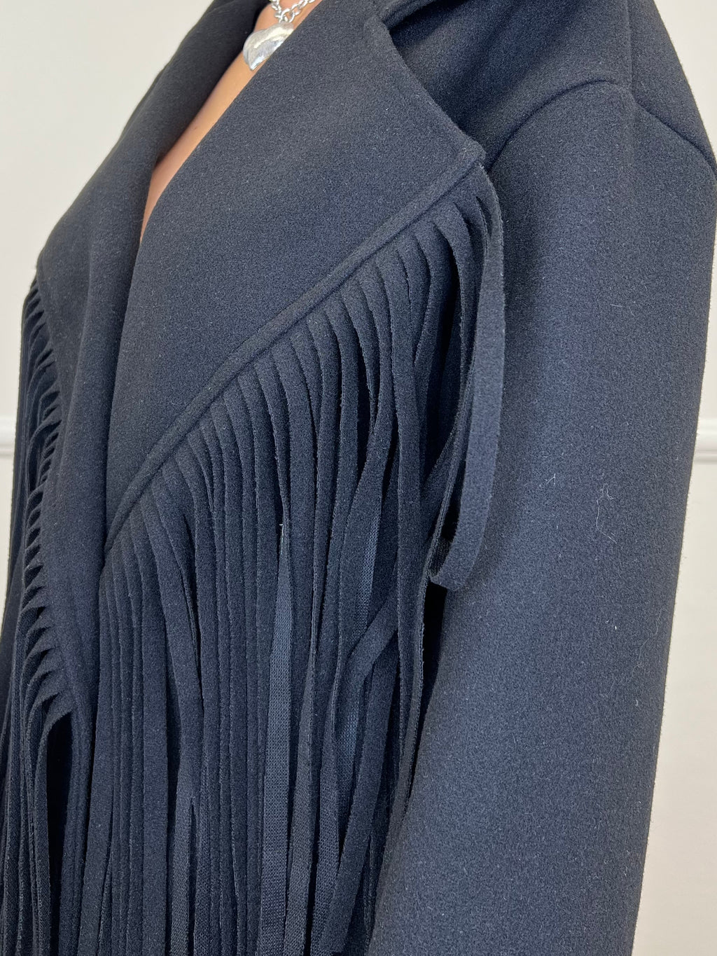 Giacca Cappotto Frange 11903 Nero