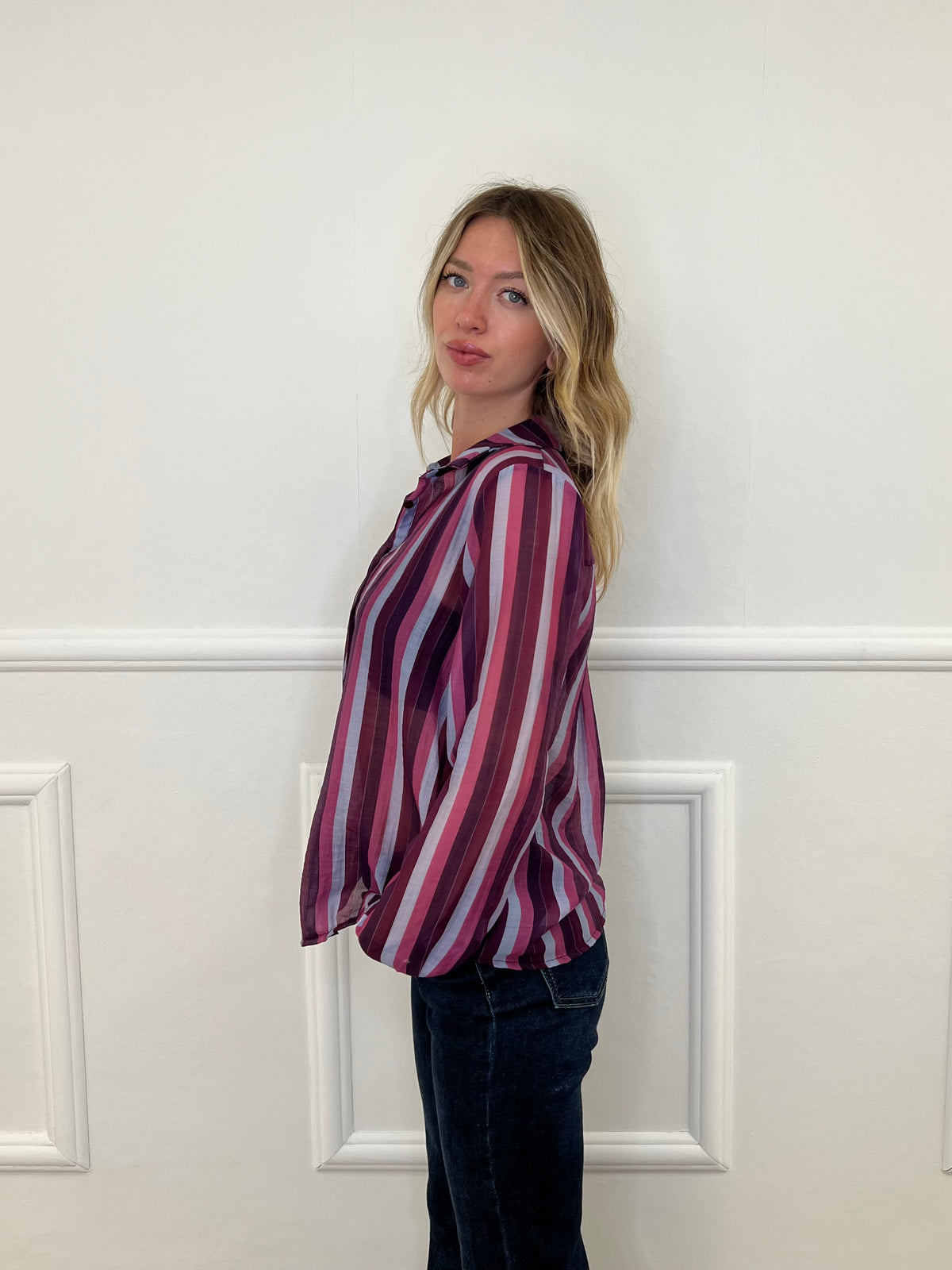 Camicia in Tencel a Righe 3957 Viola