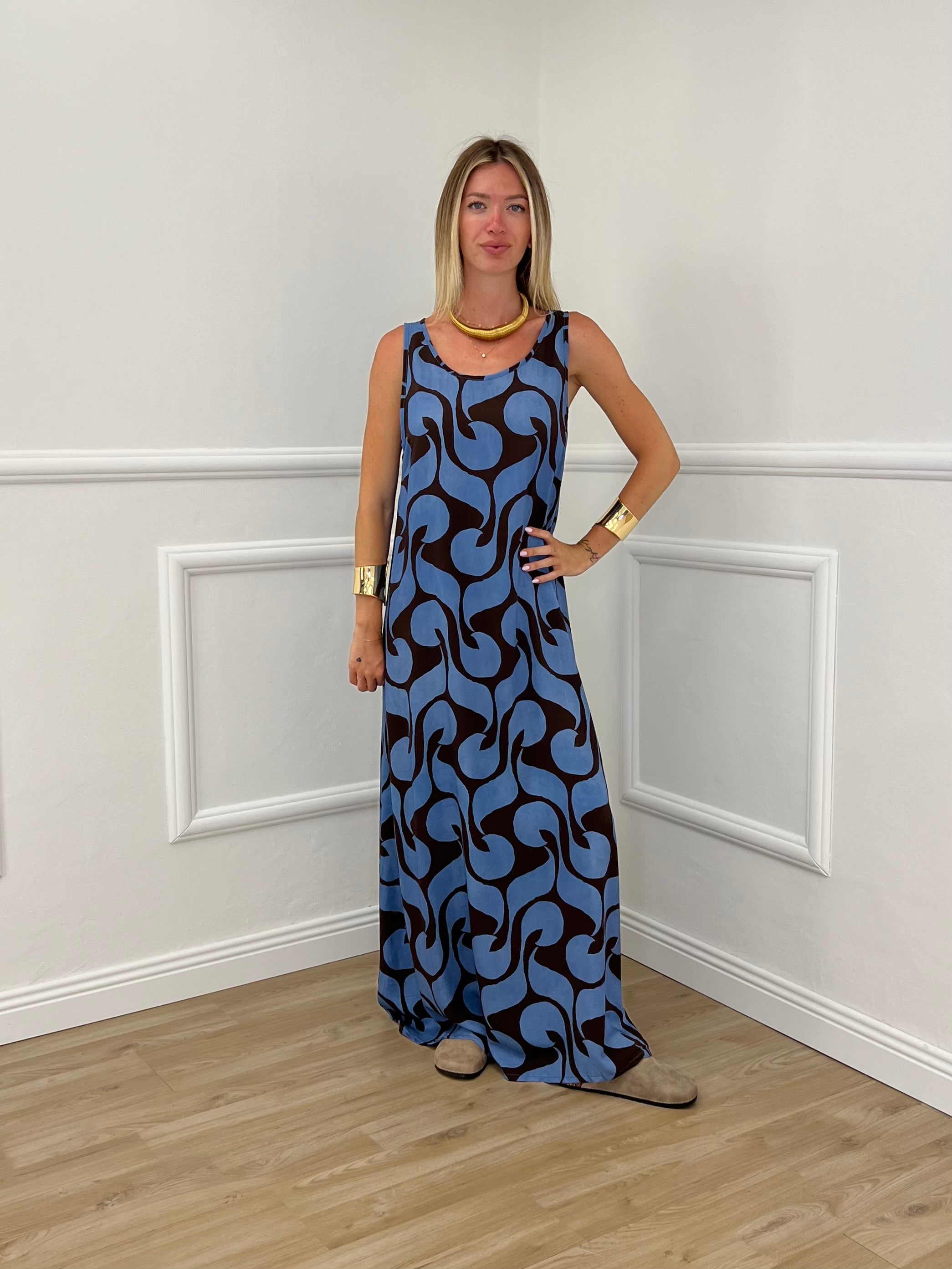 Vestito Viscosa Geometrico 765 Moro e Azzurro