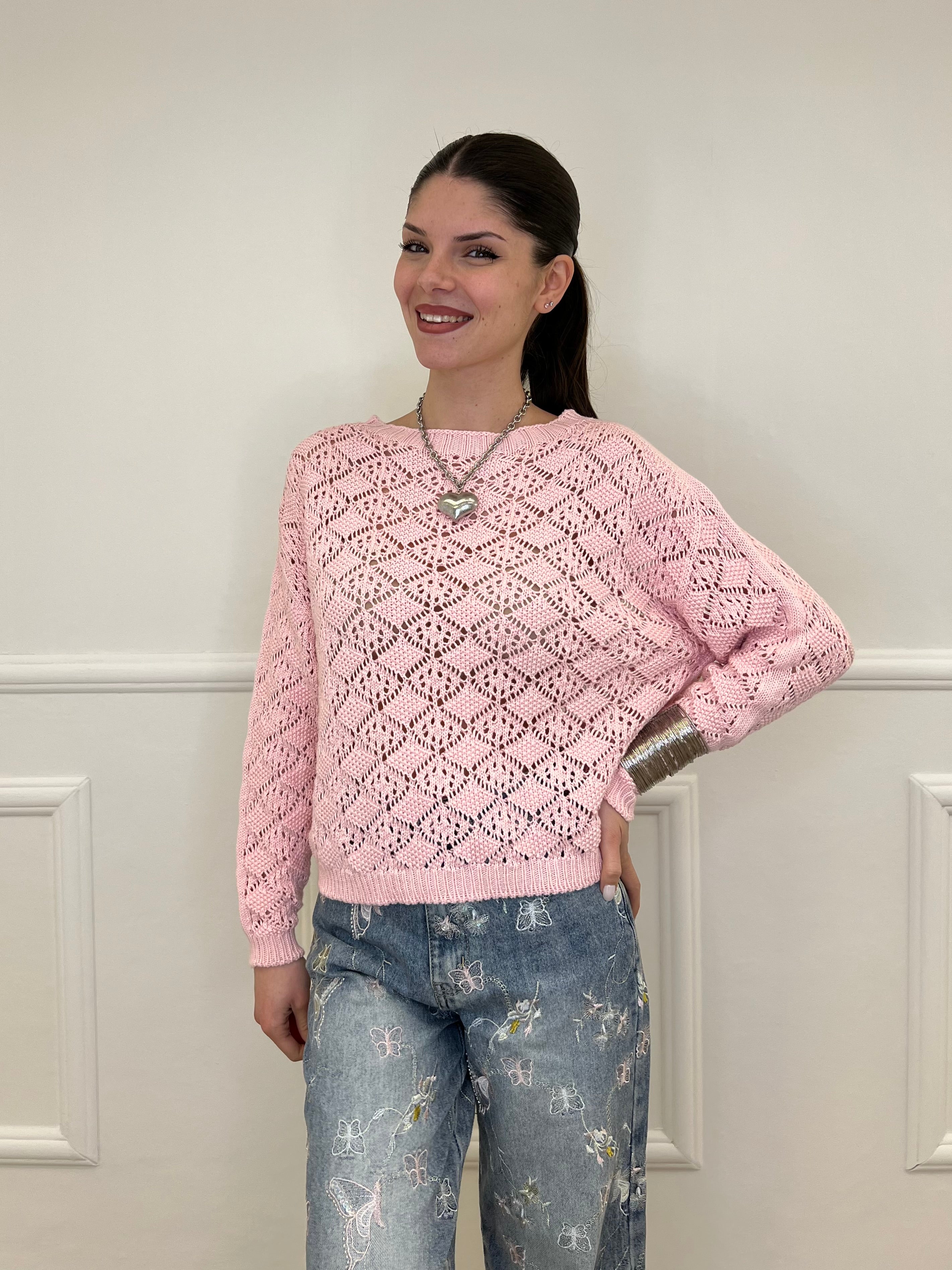 Maglia Jacquard Traforata 82618 Rosa