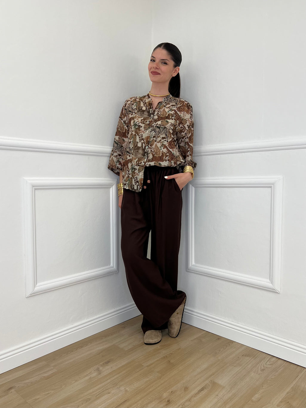 Pantalone Froissé Coulisse 81005 Marrone