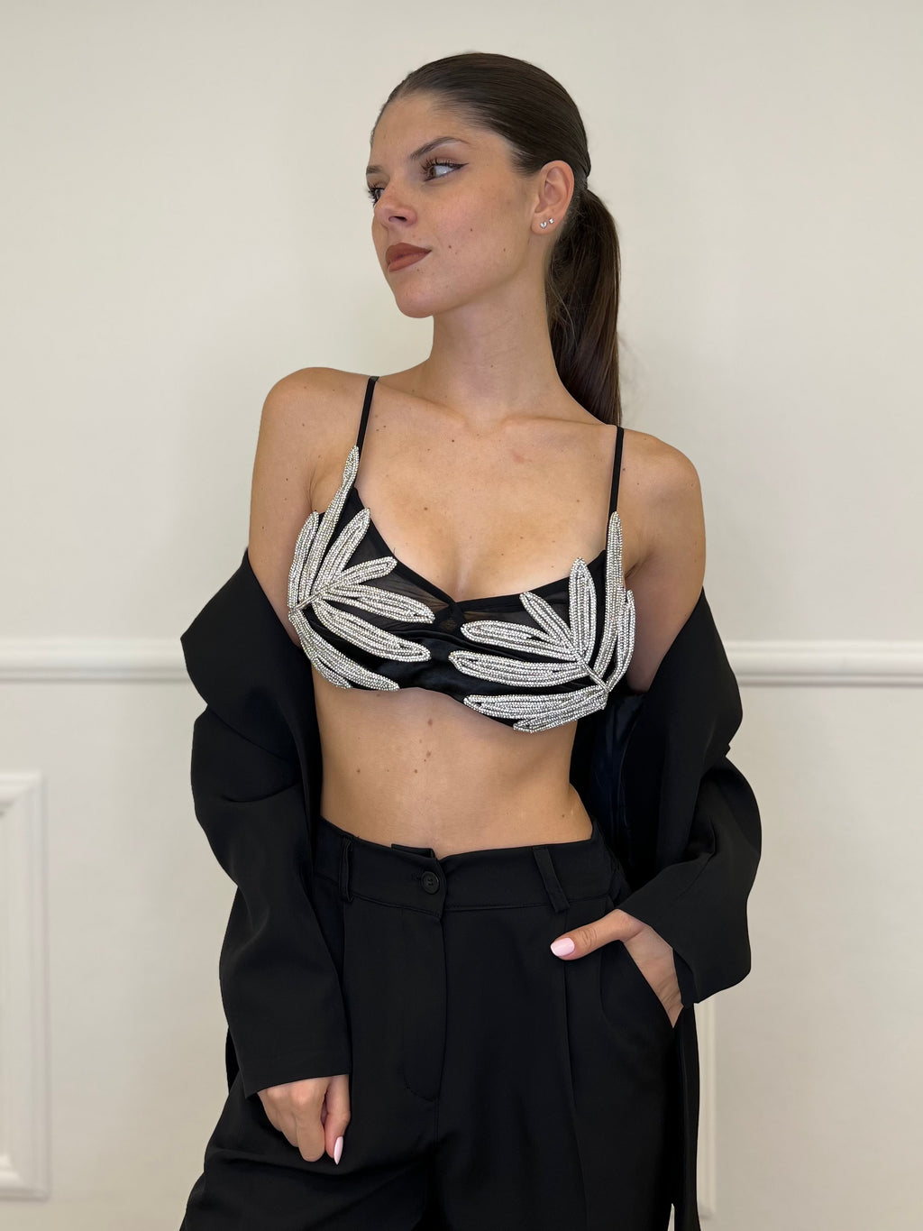 Top Foglie Strass 5610 - Bazar Abbigliamento