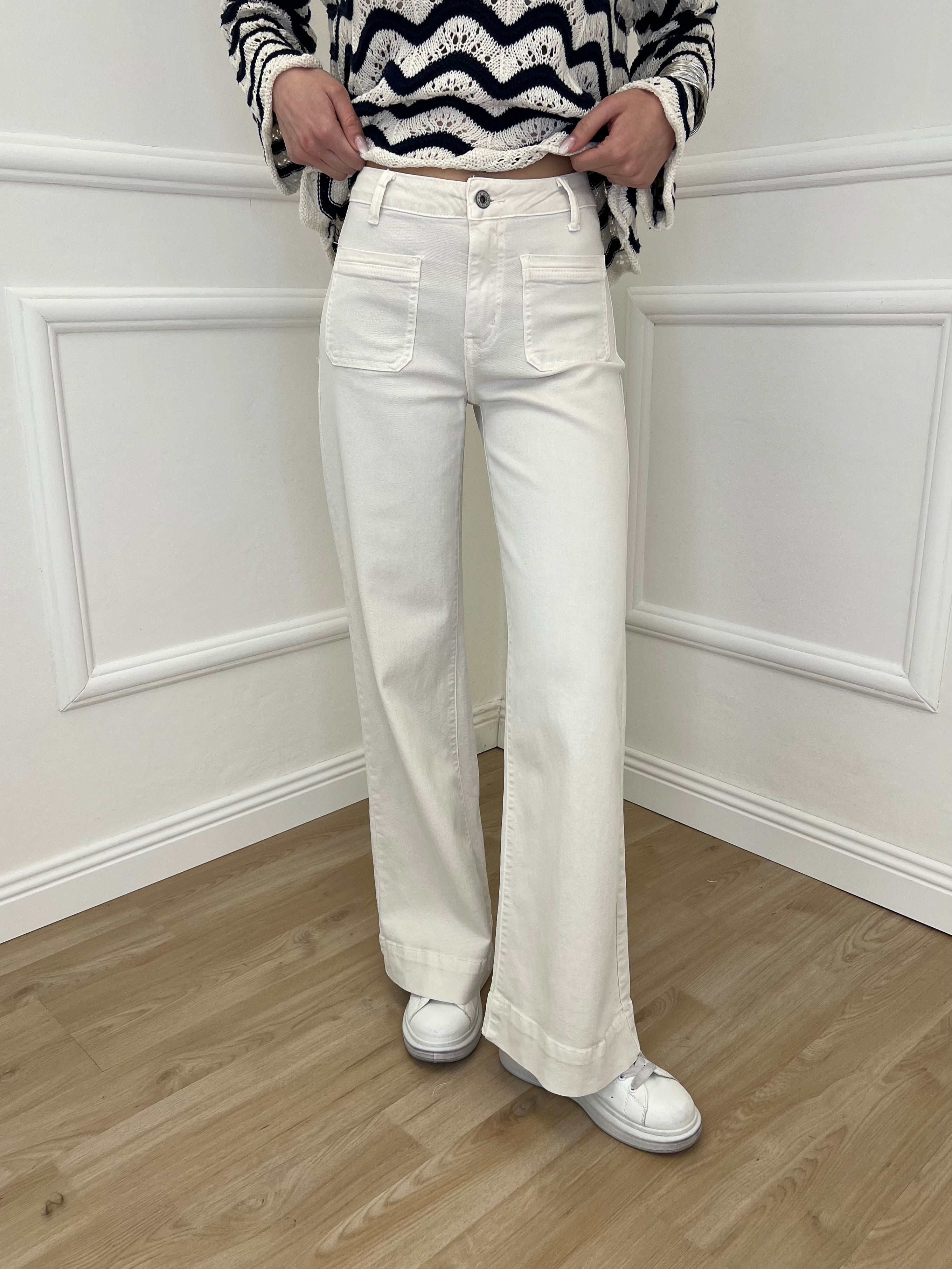 Jeans Straight Tasche Frontali 2207 Ecru