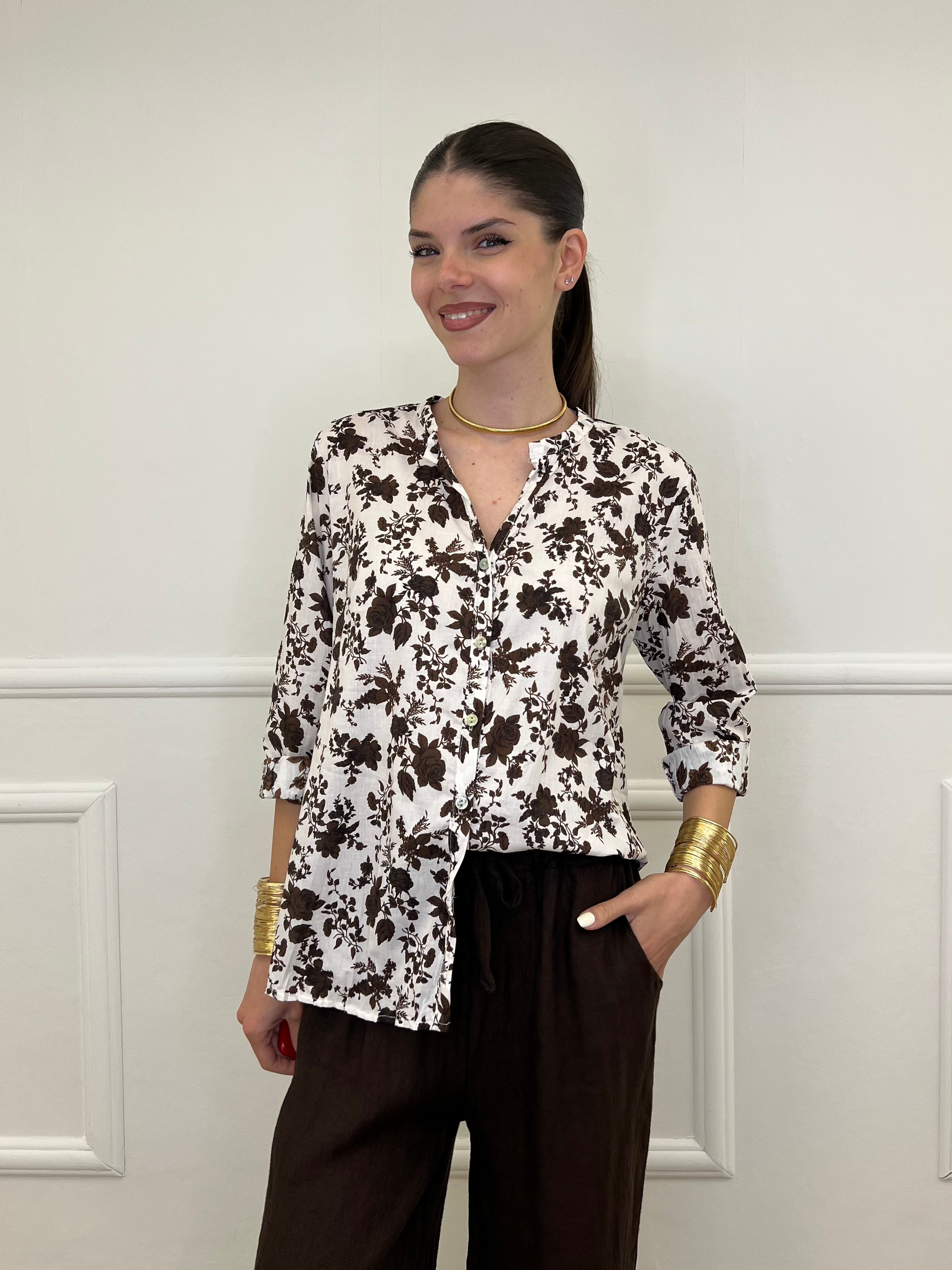 Camicia Fiori Coreana 2588-2 Marrone