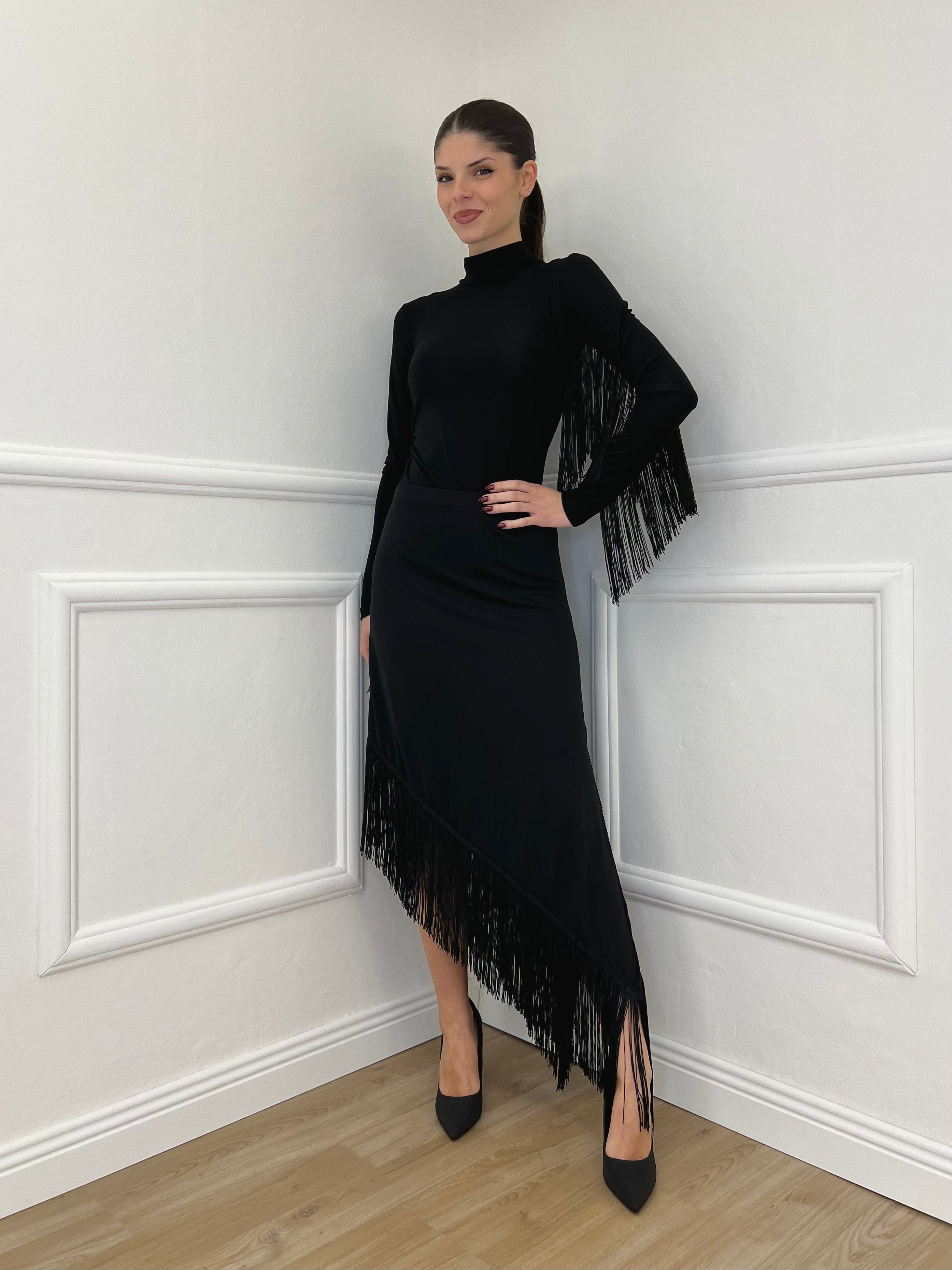 Gonna Asimmetrica Frange Lumina LD3830 Nero