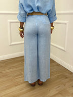 Pantalone Lino Cintura 22525-2 Azzurro