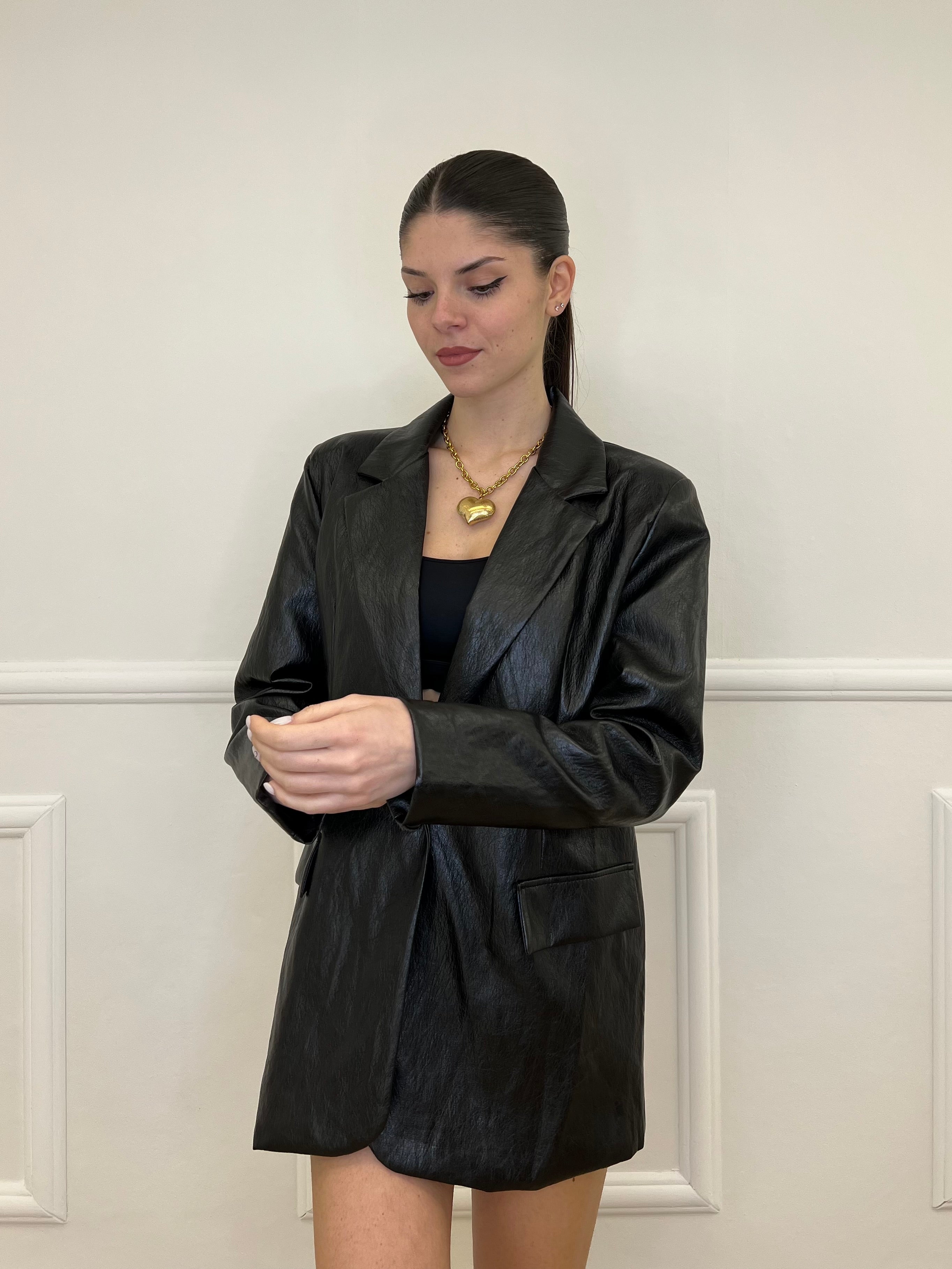 Blazer Oversize in Eco Pelle 30551 Nero