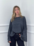 T-shirt Righe Maniche Ampie BM270 Grigio e Blu