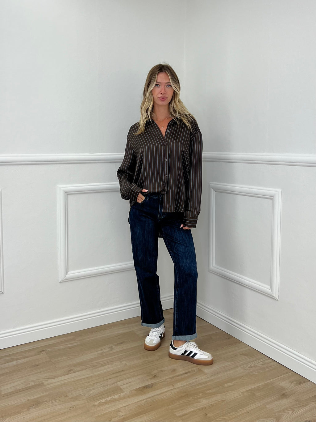 Camicia In Raso a Righe 22040 Moro e Azzurro