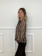 Camicia Tencel Righe Drappeggi L6675 Marrone