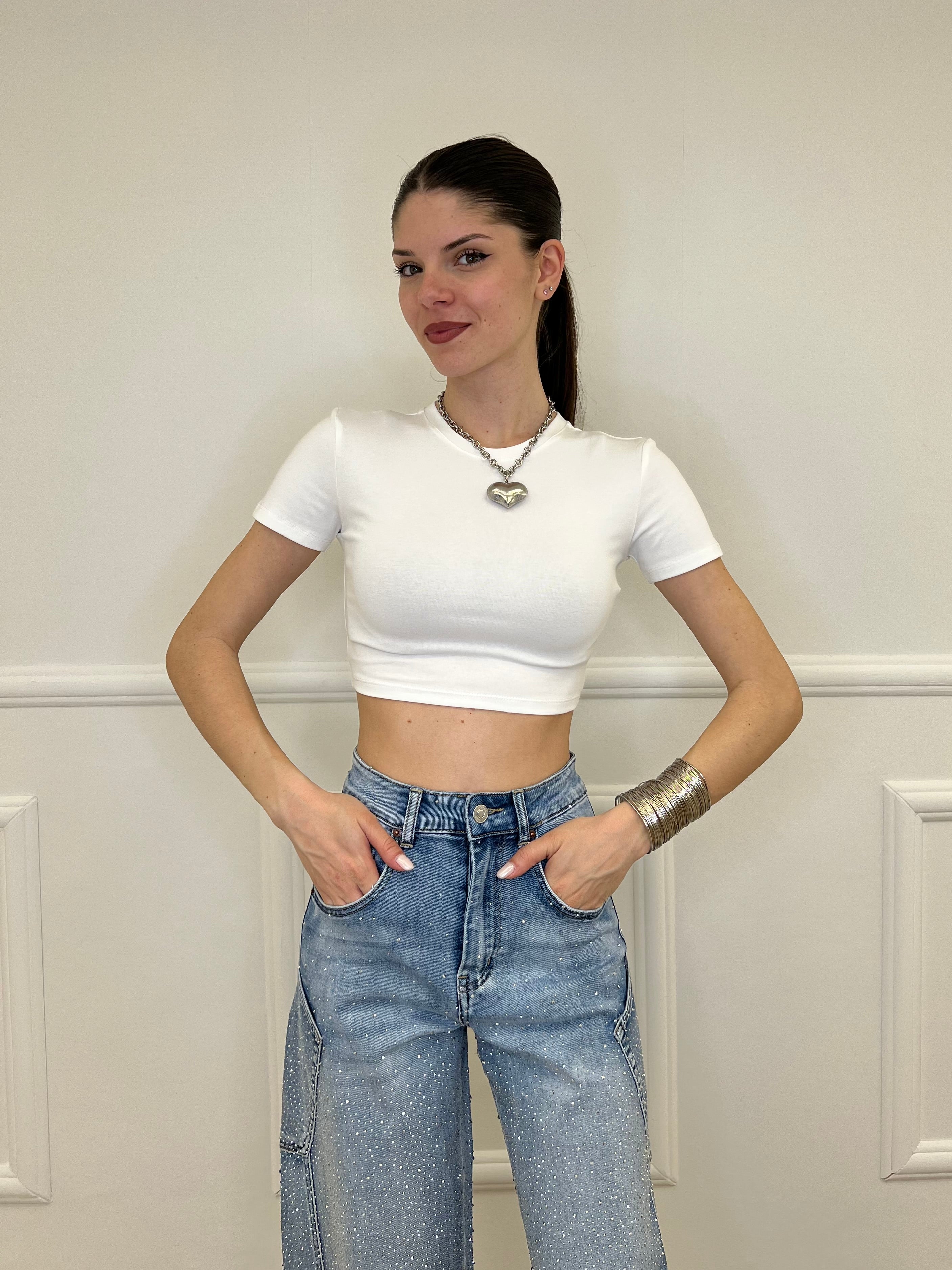 T-shirt Crop Lumina LC240001 Bianco