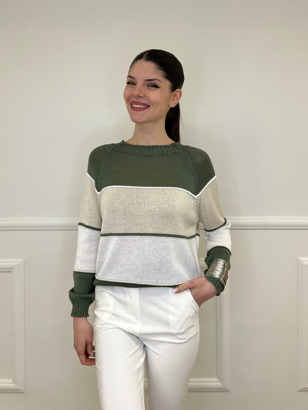 Maglia a Righe Profili 25031 Verde