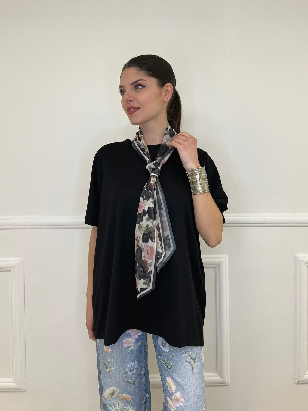 T-shirt Maxi Con Foulard 35080 Nero