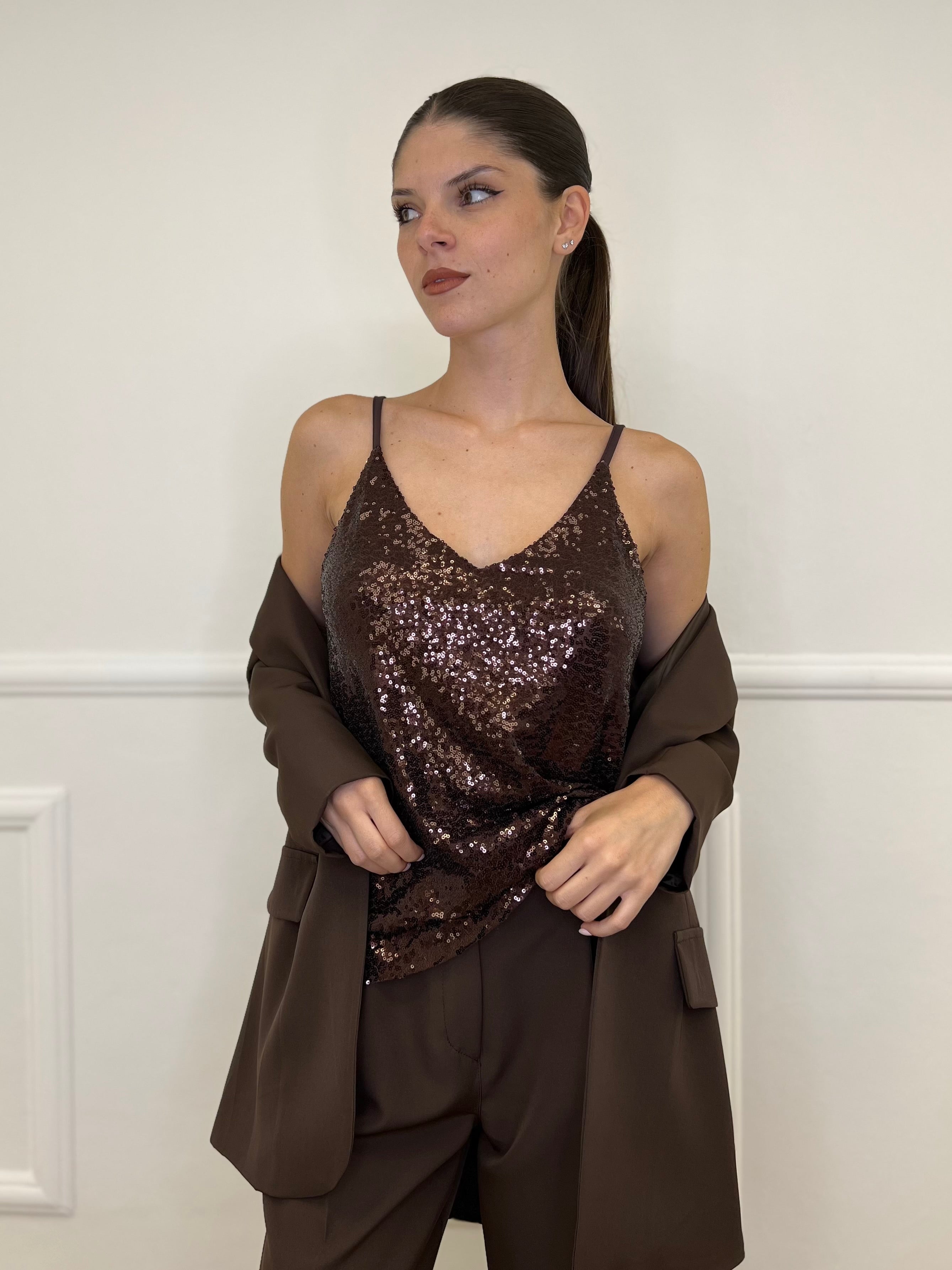 Top Paillettes 6695 Caffè - Bazar Abbigliamento